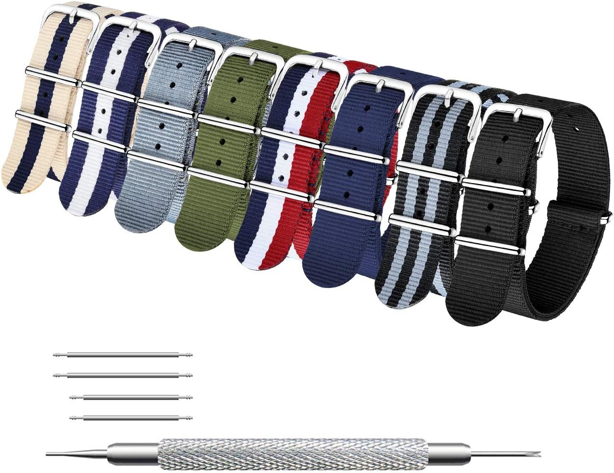 MEGALITH Watch Strap 4/8 Packs 16 mm 18 mm 20 mm 22 mm 24 mm Ballistic Nato Strap Nylon Strap