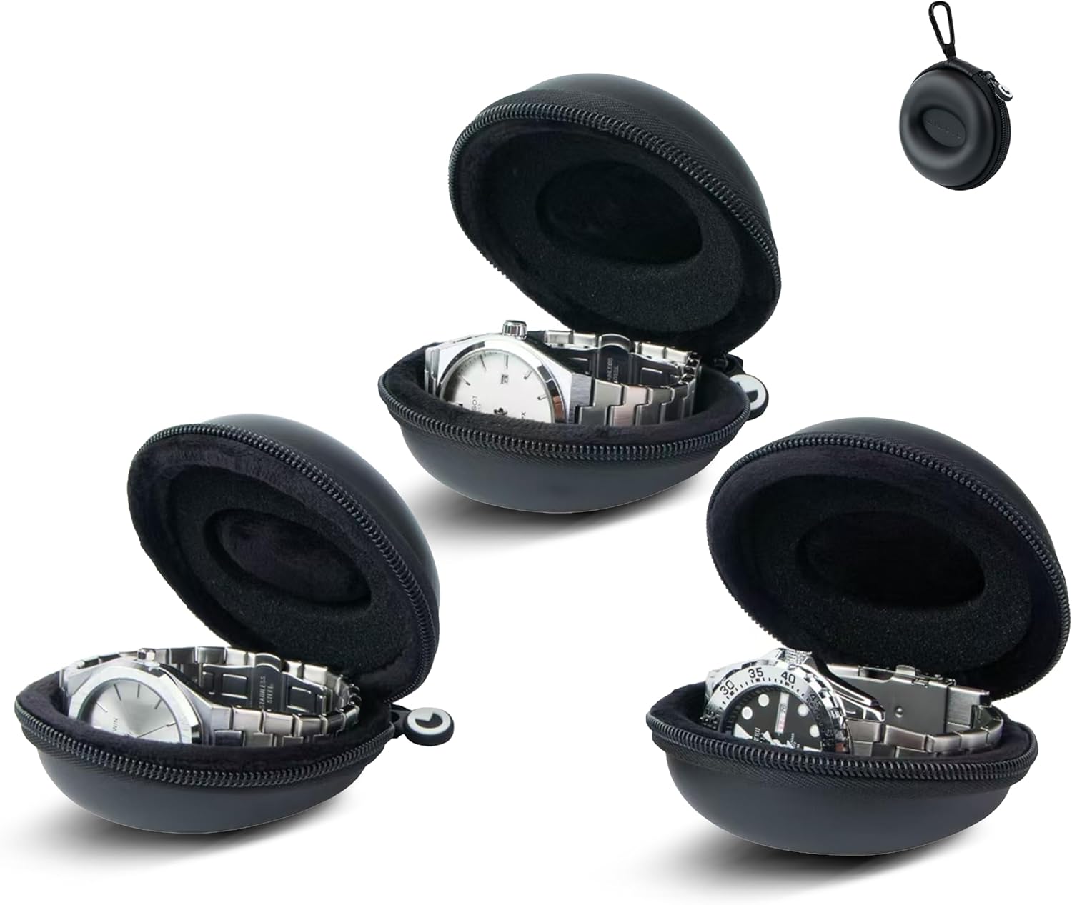 EVA and Nylon Travel Watch Case - (3 Pieces) - Watch Case with Zipper - Durable Men's Watch Box for Watches and Smart Watches - Compact Travel Watch Holder