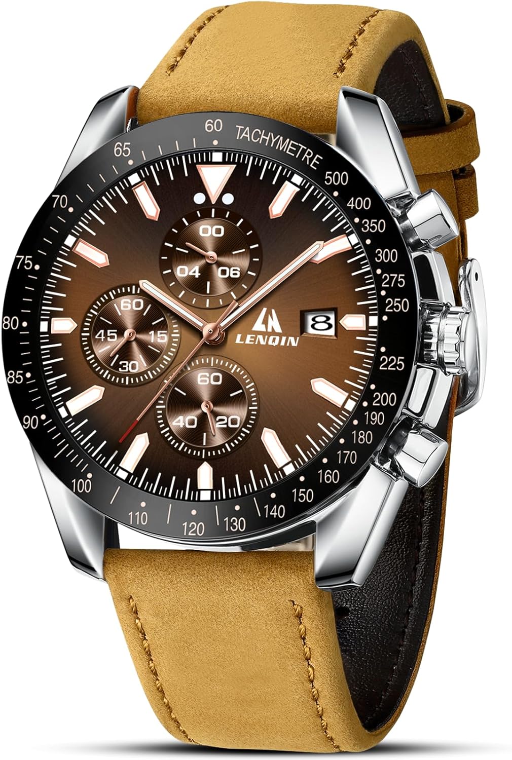 LN LENQIN Men's Watches Chronographs Analogue Quartz Waterproof Luminous Fashionable Design Leather Strap Gift