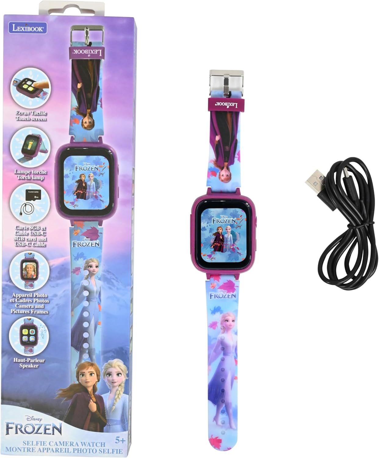 Lexibook, Selfie Camera Watch, HD Touch Screen, 720P Camera, MP3 Player, Built-in Speaker, Dictaphone, Pedometer, 5 Games, Blue / Purple, Frost