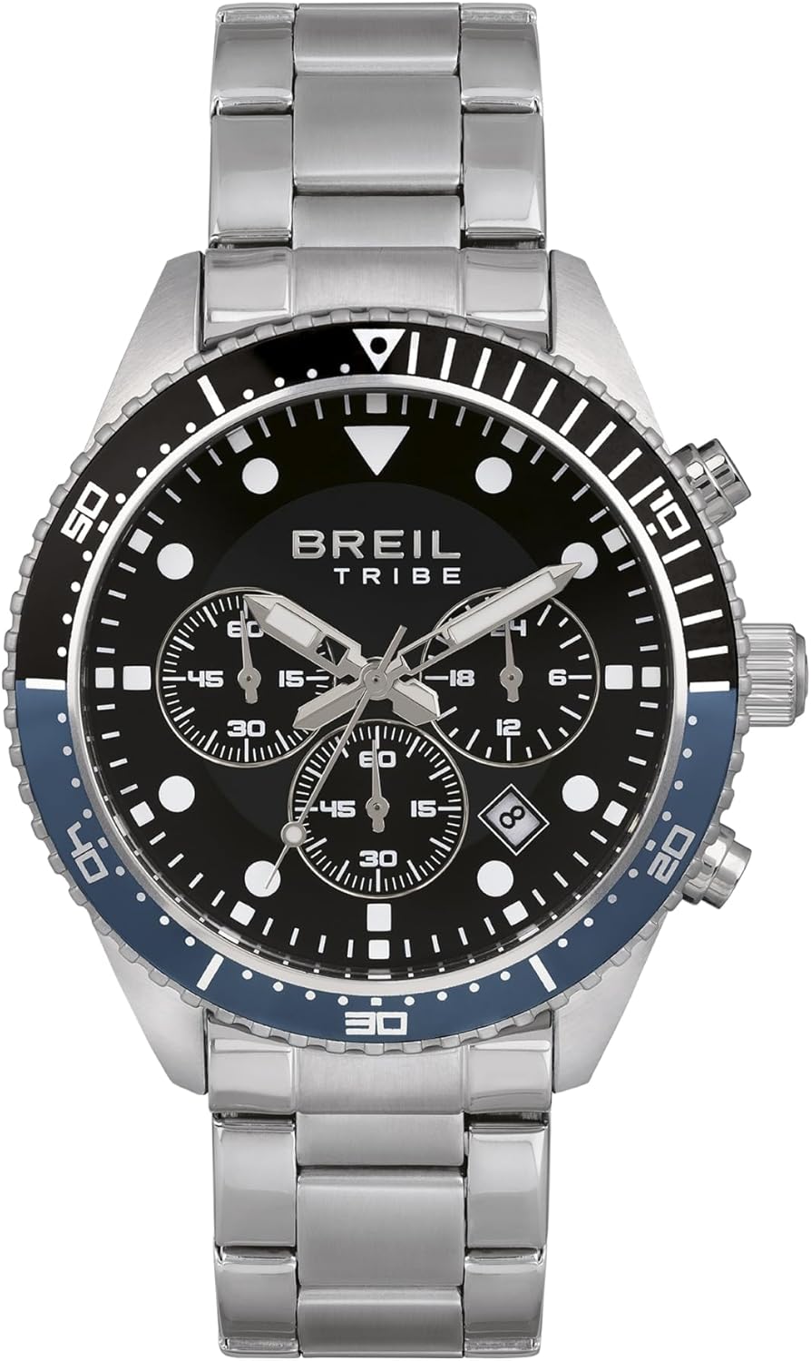 Breil, Collezione Sail, Orologio Uomo, Cronografo in Acciaio Lucido, Movimento PE902 SUNON, Indici e Sfere con White Luminous, Chiusura con Pulsanti e Fermaglio di Sicurezza, Cassa 42 mm, Nero-Blu