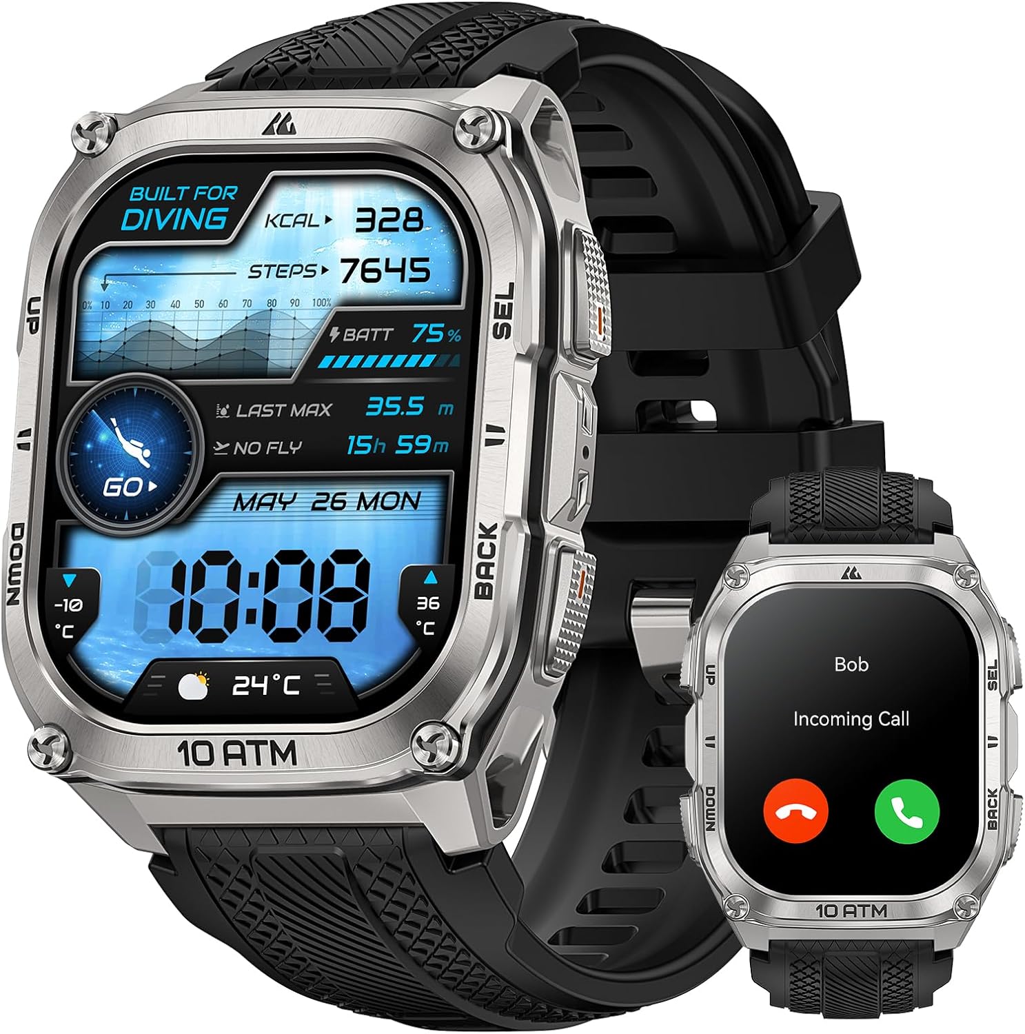 KOSPET Tank M4 Men's Smartwatch, Complete Stainless Steel, GPS with 6 Satellites & Offline Maps, 10ATM Underwater 45 m, 50 Day Battery, Bluetooth Calls, Health Monitor 24/7, 1.96 Inch AMOLED, Android & iOS