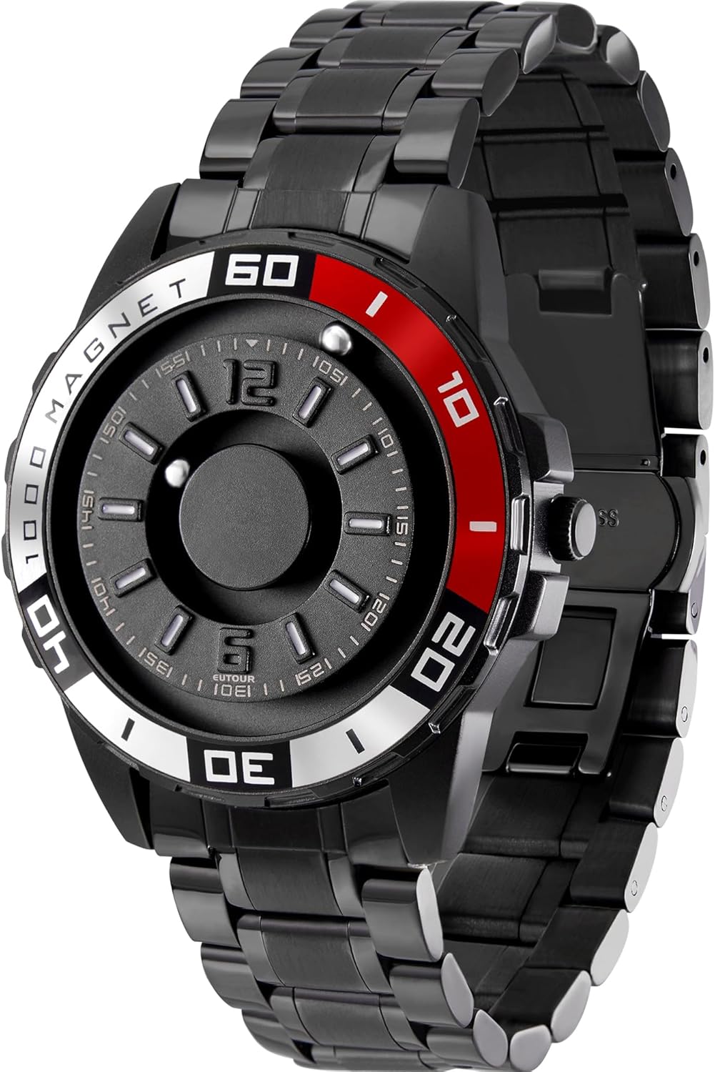 EUTOUR Men's Magnetic Sports Watch No Glass Ball Bearing Quartz Wrist Watches for Men 40 mm