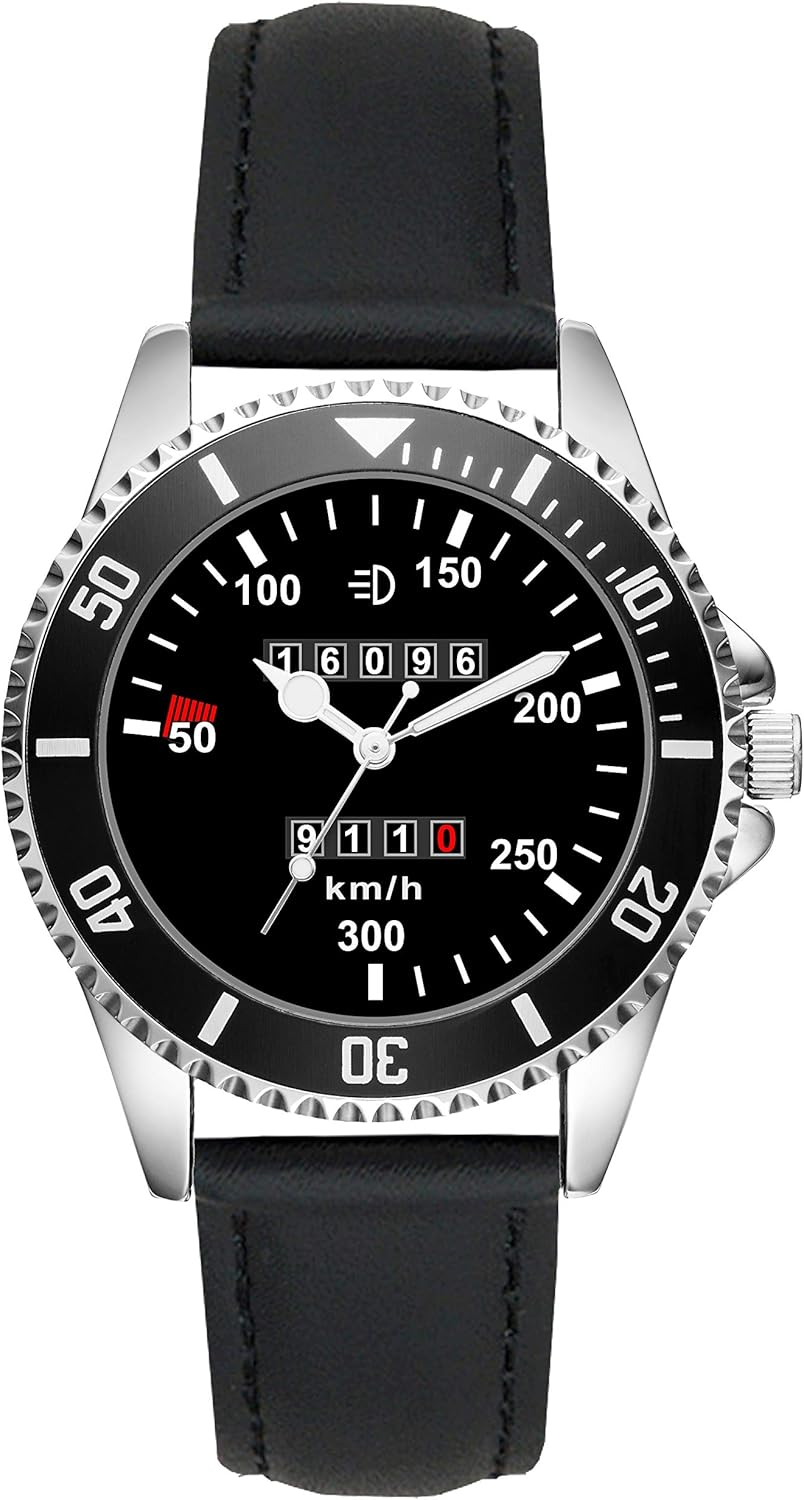 KIESENBERG Men's Watch Gift for Porsche 911 Speedometer Fan Cockpit Quartz Analog Wrist Watch L-20621, Black, Strap