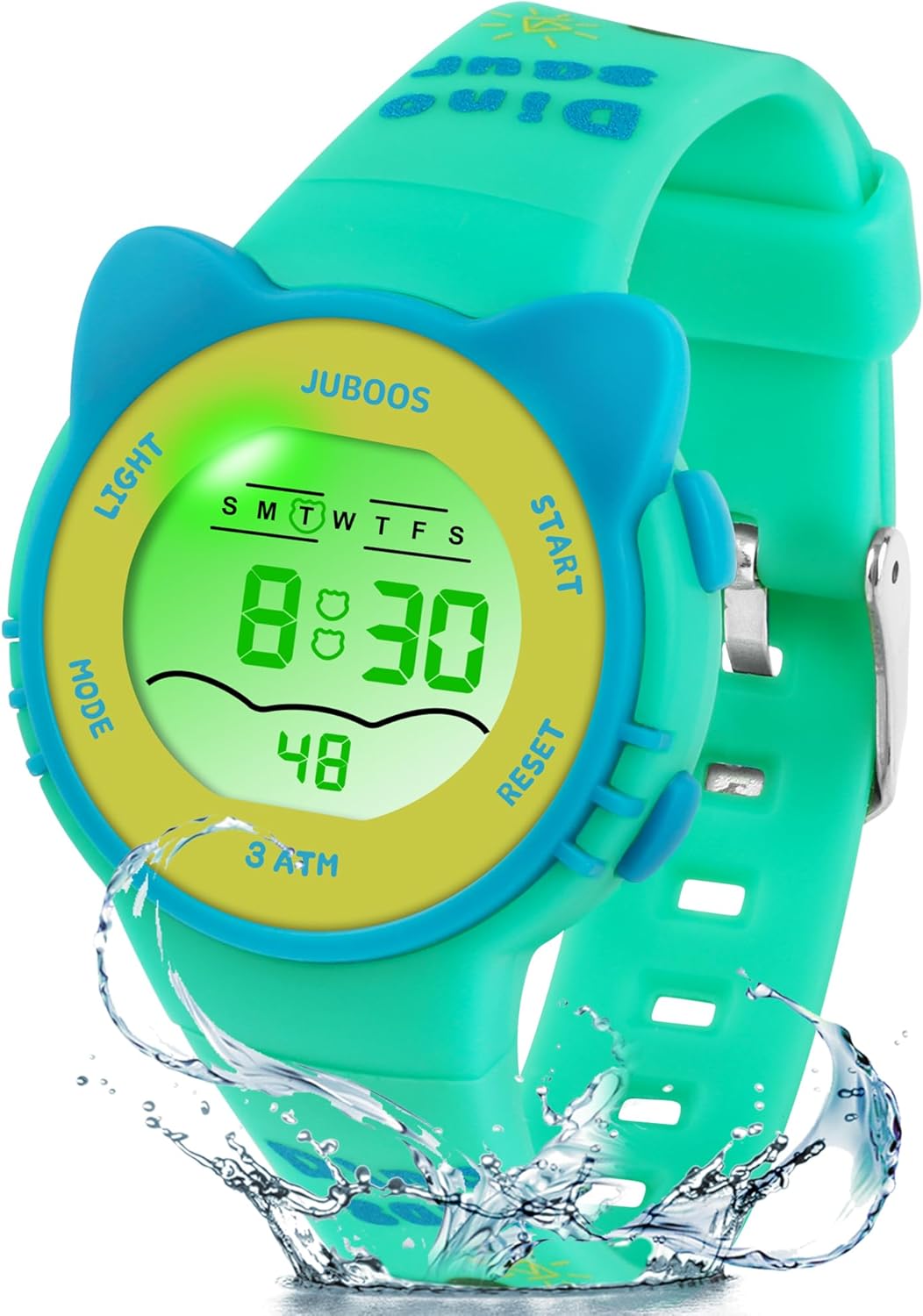 Juboos Orologio Bambina,con Cinturino Stampato e 7 Luci Colorate,Orologio Digitale Impermeabile per Bambini con Orecchie da Gatto per Ragazzo e Ragazza da 4 a 12 Anni