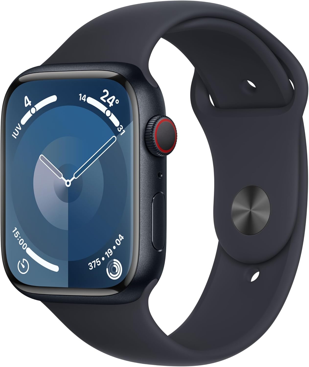 Apple Watch Series 9 [GPS + Cellular, 45 mm] Midnight Aluminium Case with Midnight Sport Strap, M/L (Refurbished)