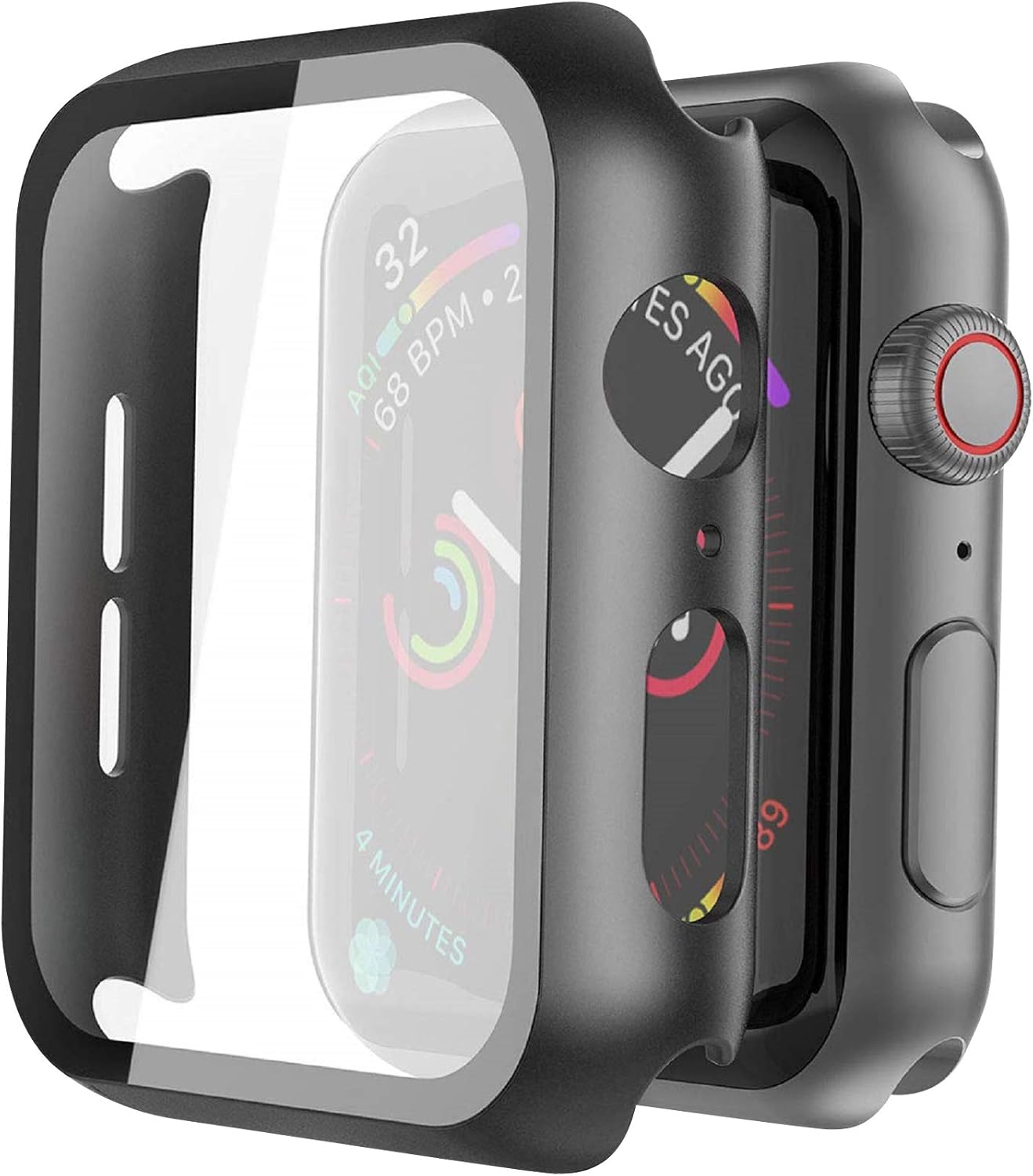 Misxi [2 Pieces] Black Cover with Tempered Glass for Apple Watch SE3/SE2/SE/Series 6/Series 5/Series 4 44 mm, Ultra Thin HD Clear Screen Protector for iWatch