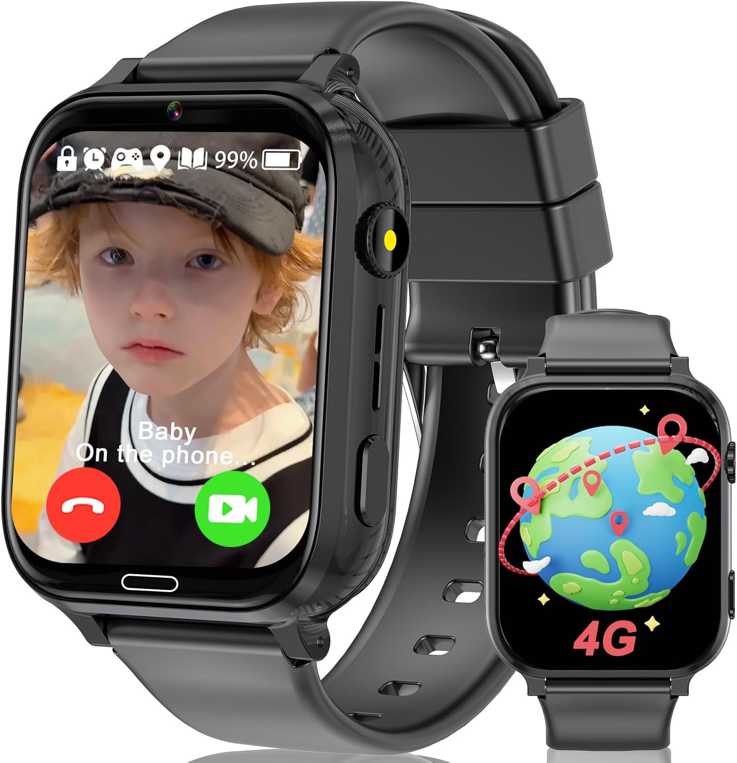 MOONKIDS 4G Children's Smartwatch Watch, Smartwatch with Sim, Camera Flashlight Alarm Audiobooks, Smart Watch for Girl and Boy (Black 4G)