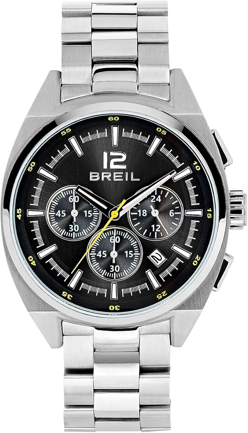 Breil, Collezione Master, Orologio Uomo, Cronografo in Acciaio Lucido, Quadrante Spazzolato con Dettagli, Bracciale Tre Maglie, Chiusura Ripiegata con Barra di Sicurezza, WR 5 ATM, Cassa 43 mm