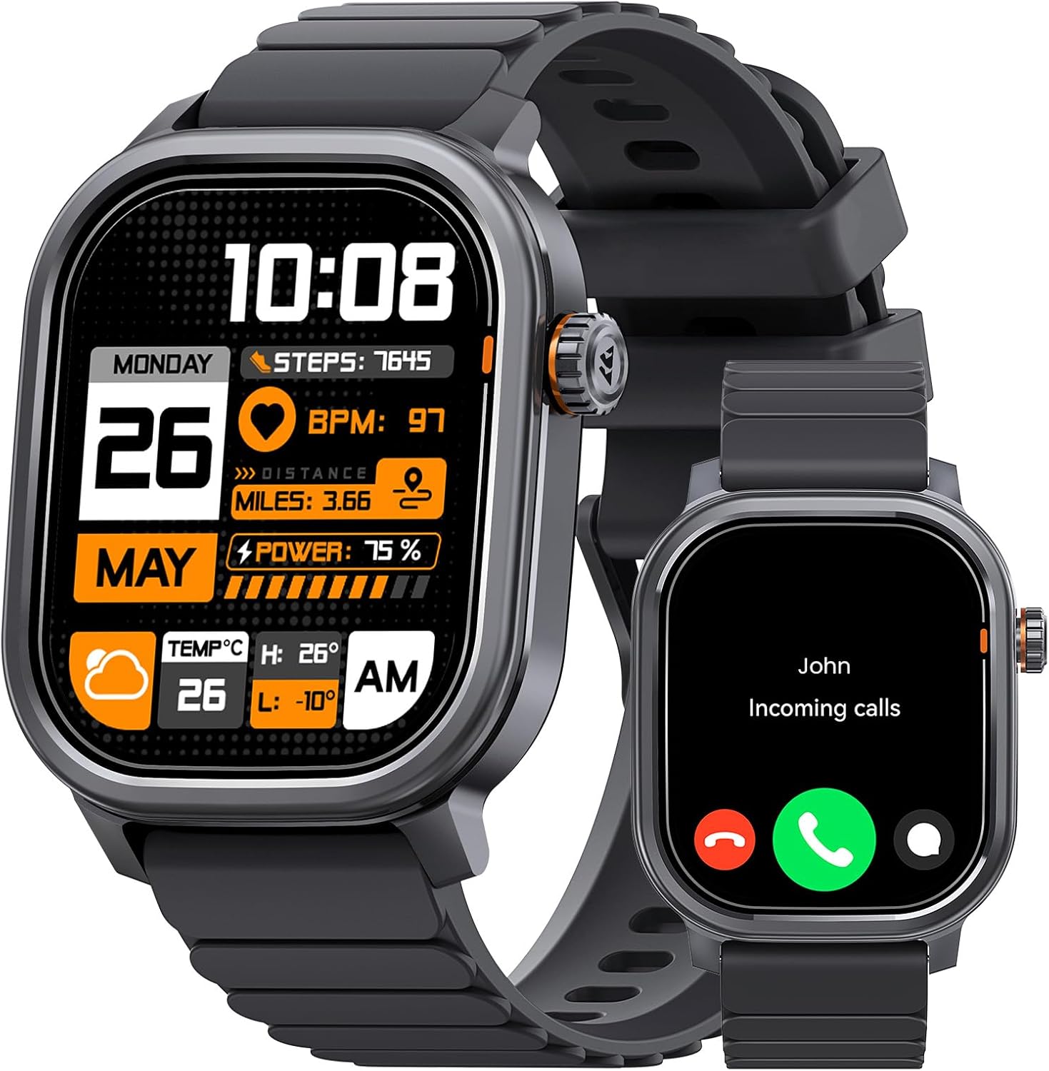 KOSPET Smartwatch with 1.96 inch AMOLED Display and Bluetooth Calls, 18 Days Autonomy, Heart Rate Monitor, SpO2 and Sleep Monitor, 170+ Fitness Modes, IP68 Waterproof, Android and iOS Compatible