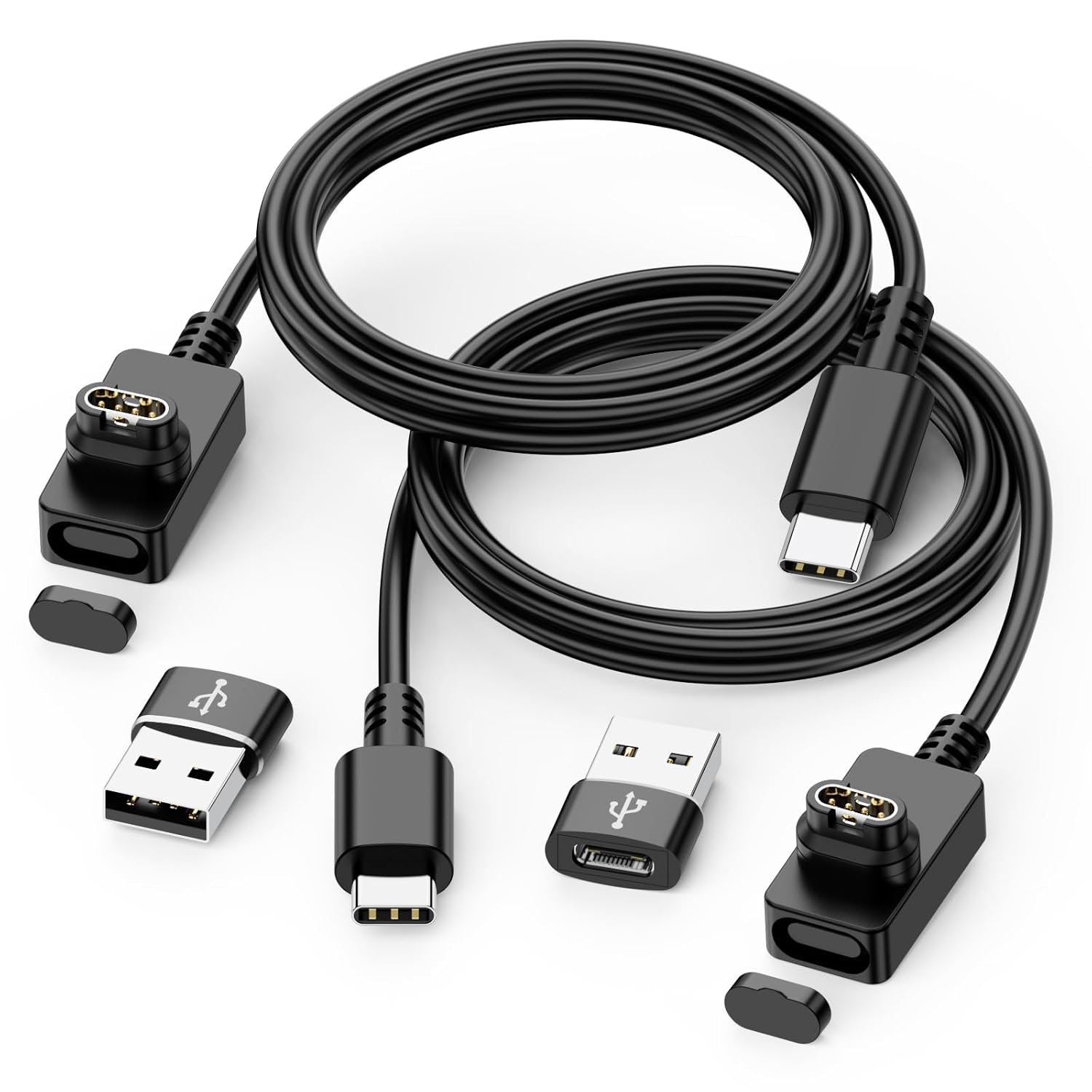 Charger Cable for Garmin Fenix 8/7/7 Pro/7X/7X Pro/6/6 Pro/6X/6X Pro/5, Forerunner 45 55 165 245 255 265 955,Instinct 2 2X Solar,Swim 2/Vivoactive/Venu with Cap y Adapter USB-C to USB-A 2 Pack