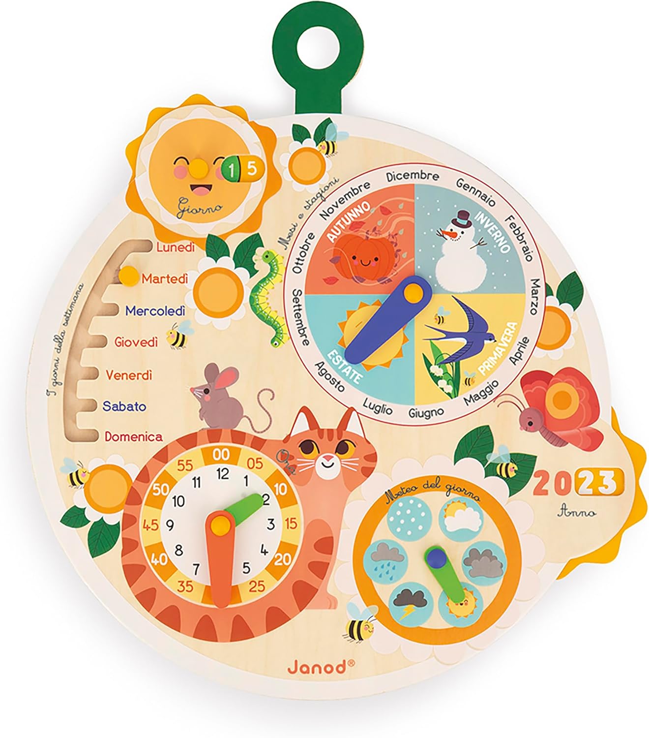 Janod - FSC Wooden Time Wheel - Italian Version - Educational Calendar for Children - Educational Game - FSC Wooden Toy - From 3 Years Old, J09624