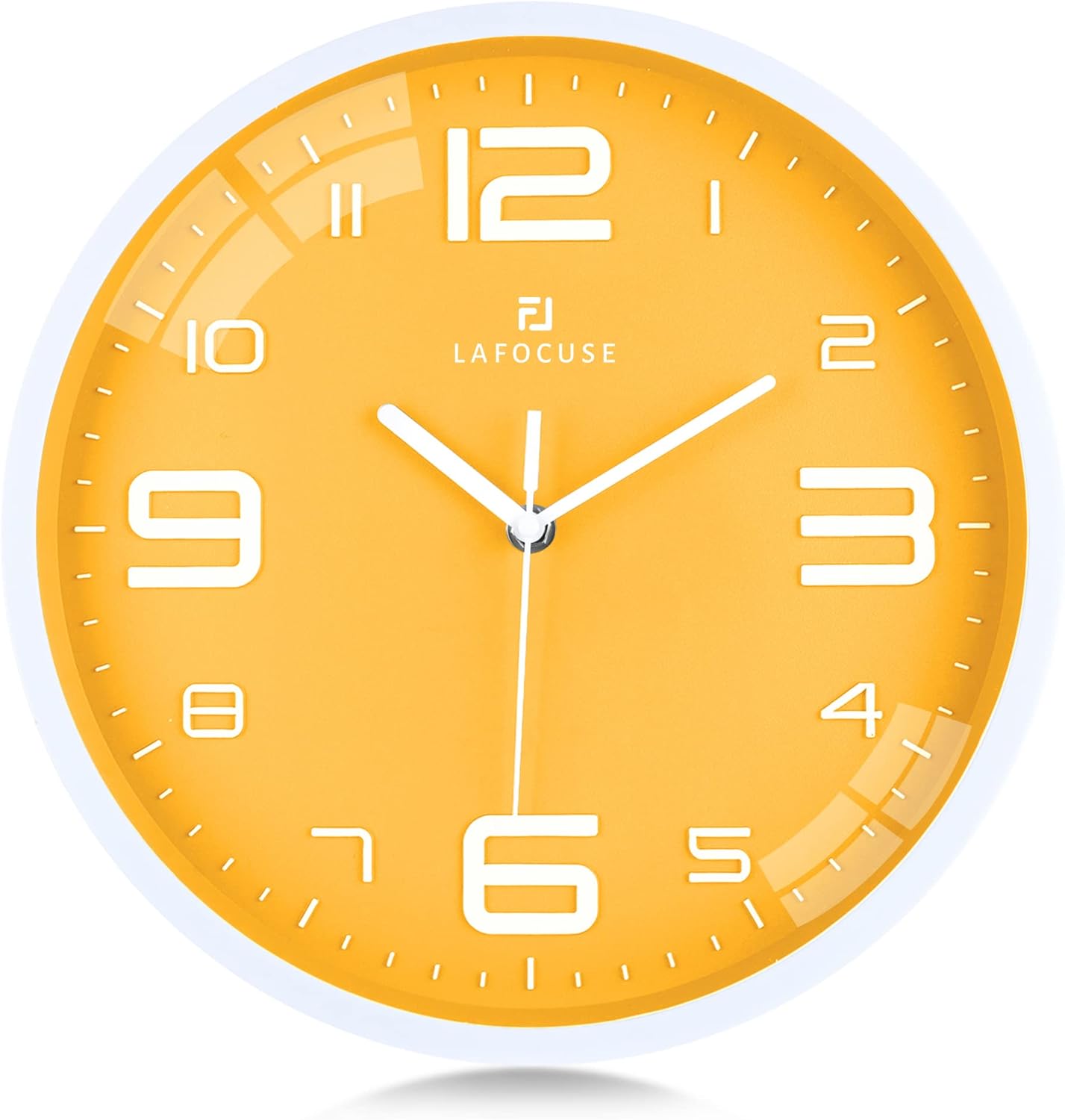 Lafocuse 30cm Modern Silent Yellow Wall Clock, Large 3D Numbers Easy to Read Non Ticking Kitchen Clock for Bedroom Living Room Office