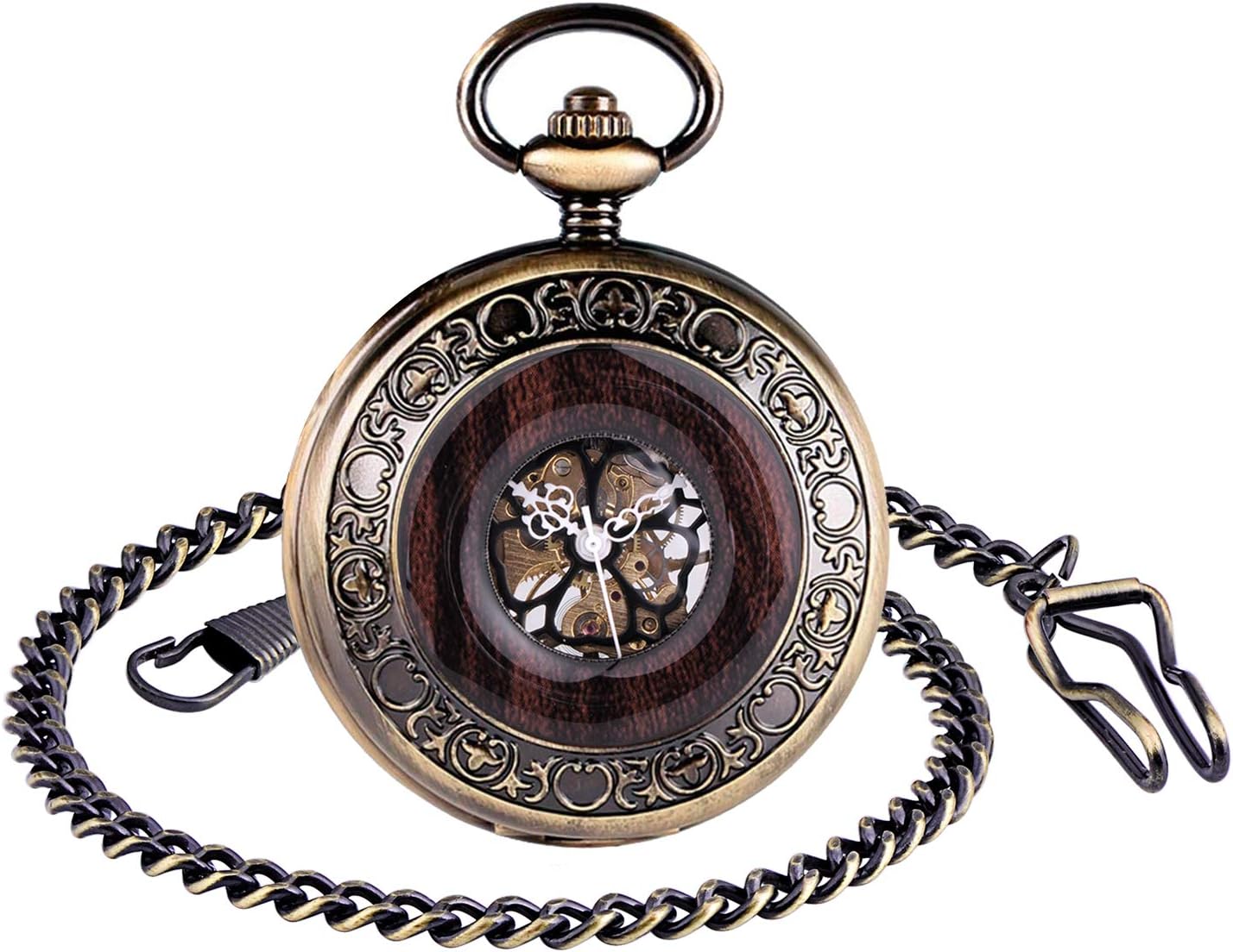 Unendlich U Mechanical Pocket Watch for Men, Vintage Engraved Pocket Watch, Roman Numerals Dial, Stainless Steel Case for Men and Women, Bronze, Bronze, bronze, Vintage