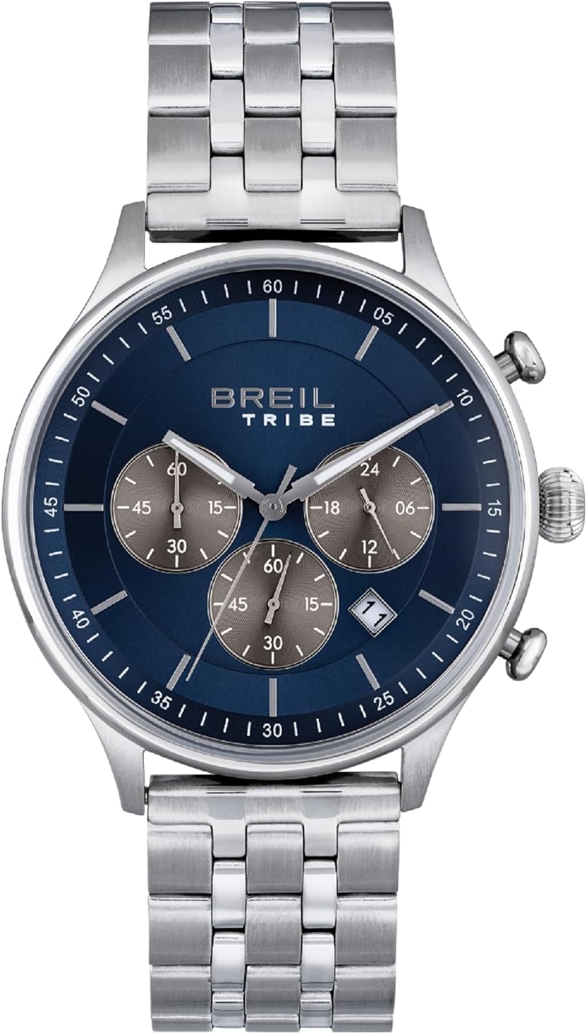 Breil CLASSY EW0642 Men's Watch with Blue Dial Chronograph Quartz Movement and Silver Steel Bracelet, blue, Classic