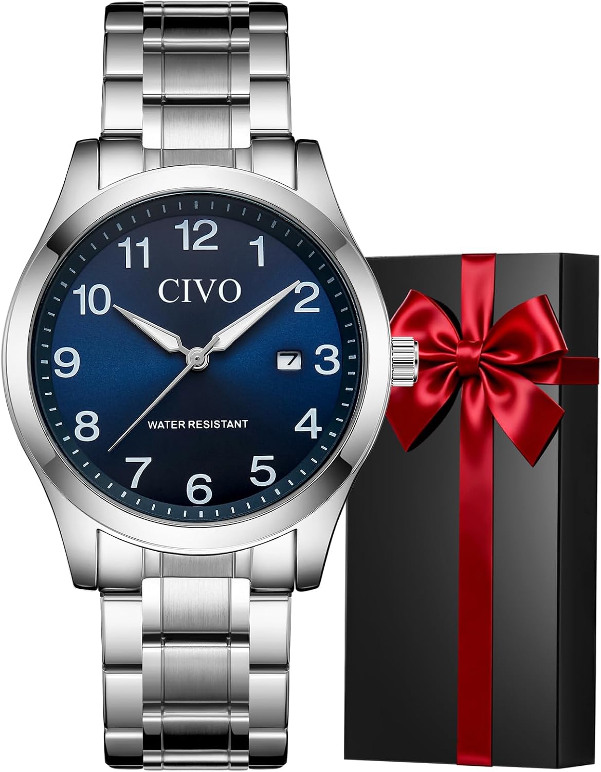 CIVO Men's Watch Steel Analogue Wrist Watch Elegant Date Waterproof Luminous Men's Watch Classic Business Quartz Watches Gift