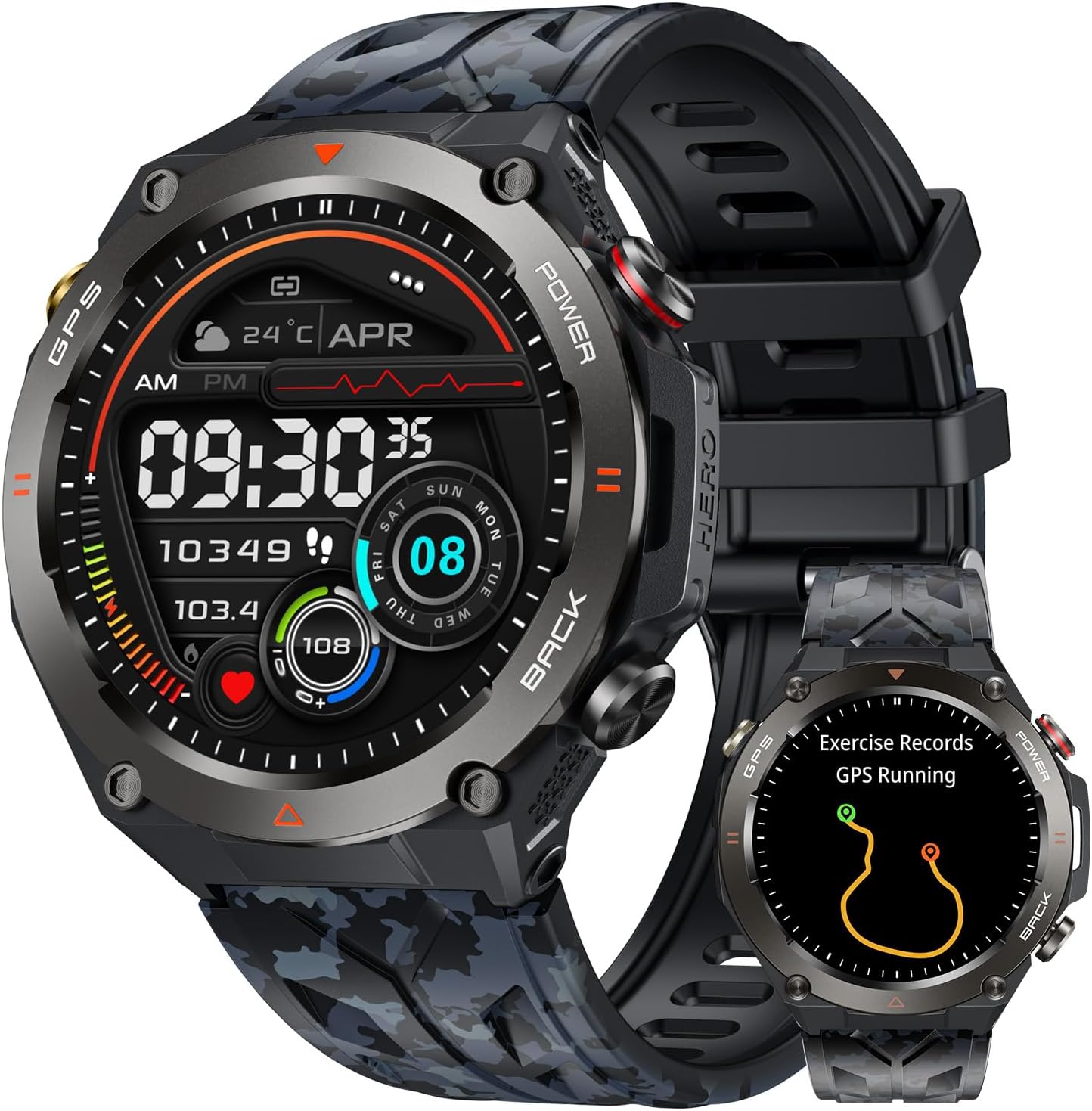 Men's Smartwatch with GPS Sport: 1.45 Inches Round Smart Watch with Bluetooth Calls Answer Fitness Tracker 1ATM Waterproof Sleep Monitoring 650 mAh Battery Compatible iOS Android