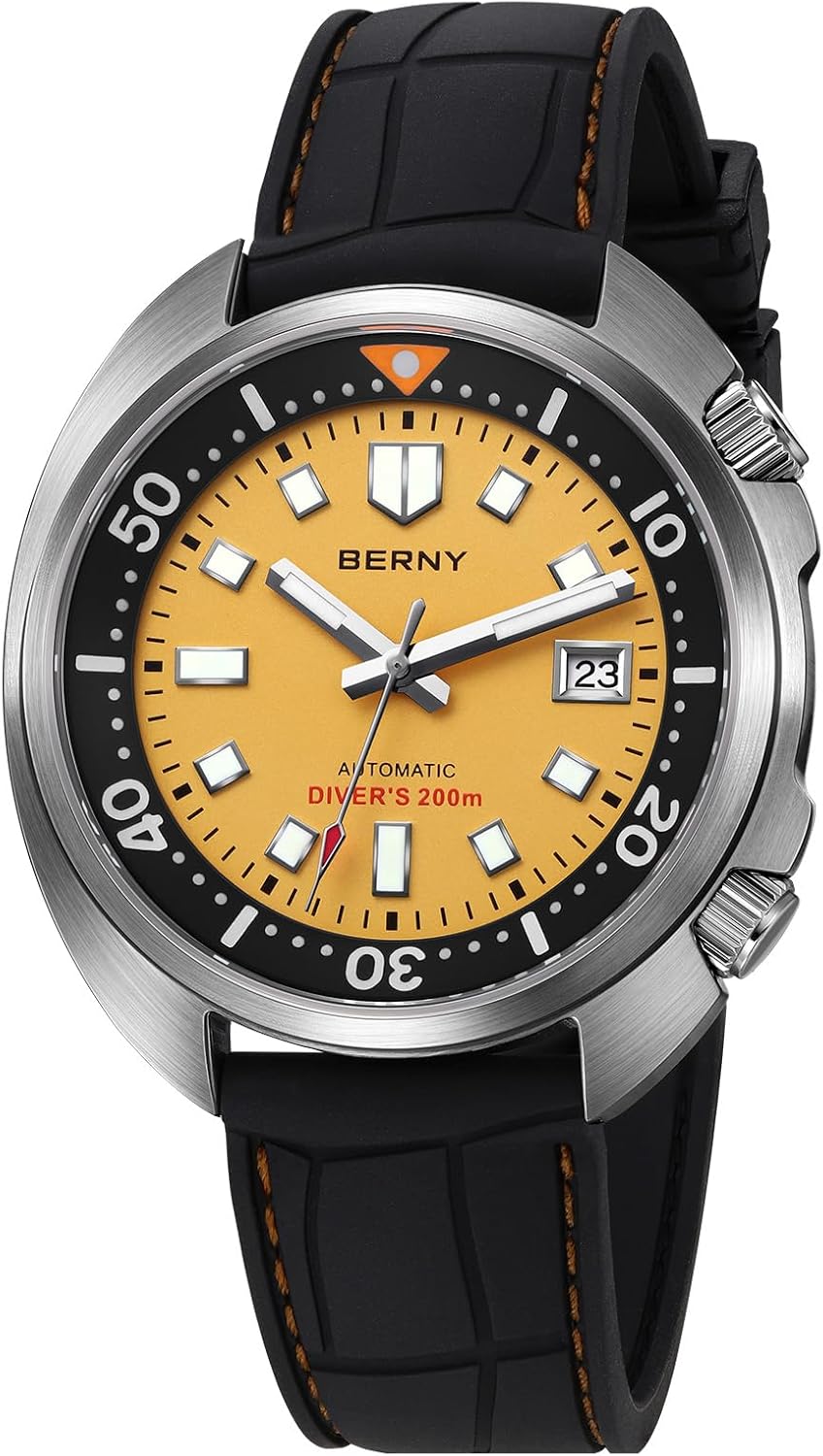 BERNY Automatic Watch for Men 200M Waterproof Underwater Mechanical Wrist Watch Analog Watch with AR Coating Super Bright Sapphire Lens Fashion Watch