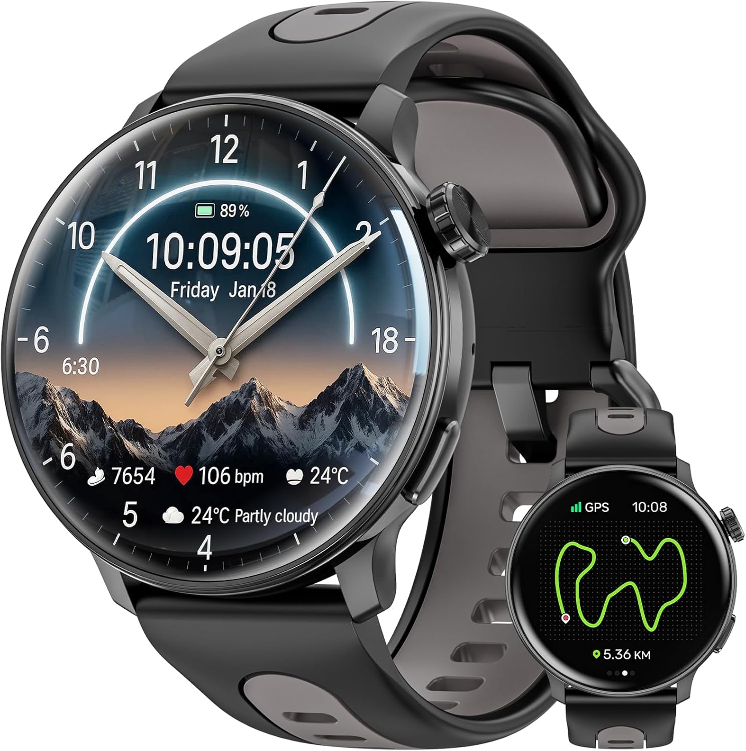 GPS Smart Watch, 1.43 Inch AMOLED Screen Smart Watch for Men/Women, Fitness Tracker, Compass Smartwatch Military, Compatible with Android & iOS (Bluetooth Answer/Calls) (Black)