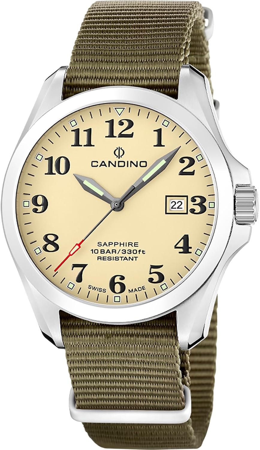Candino Men's Watch C4785/1 Field Watch 316L Stainless Steel Case Silver 316L Stainless Steel Band Silver