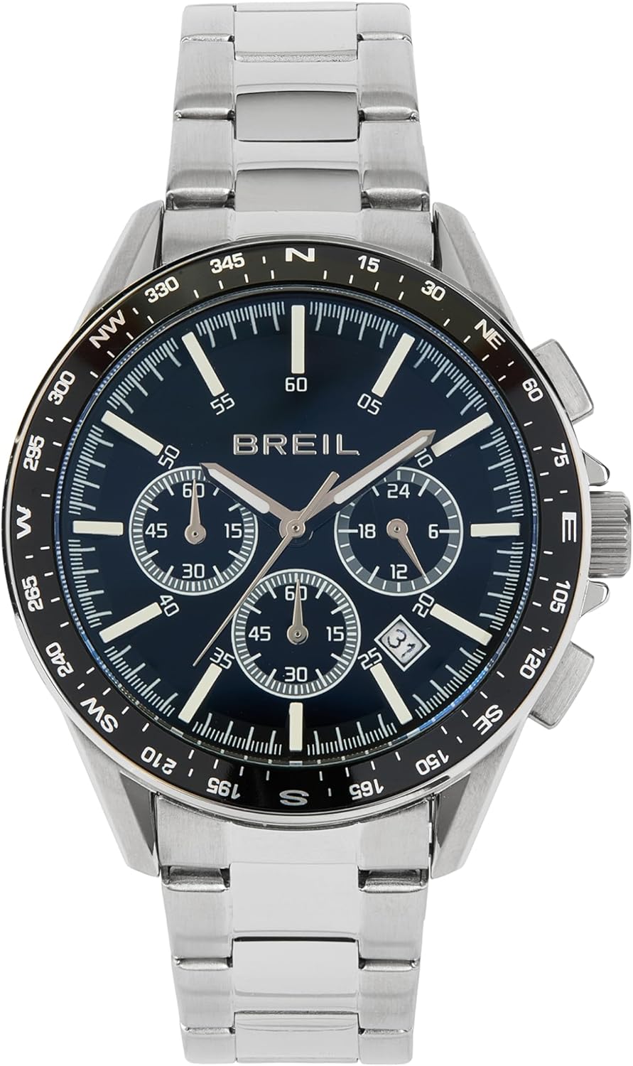 Breil, Collezione Lucien, Cronografo Uomo, Lunetta in Alluminio, Quadrante con Indici Luminous, Bracciale a 3 Maglie Ripiegate, Chiusura Diver, WR 5 ATM, Cassa in Acciaio 43 mm, Idea Regalo Uomo