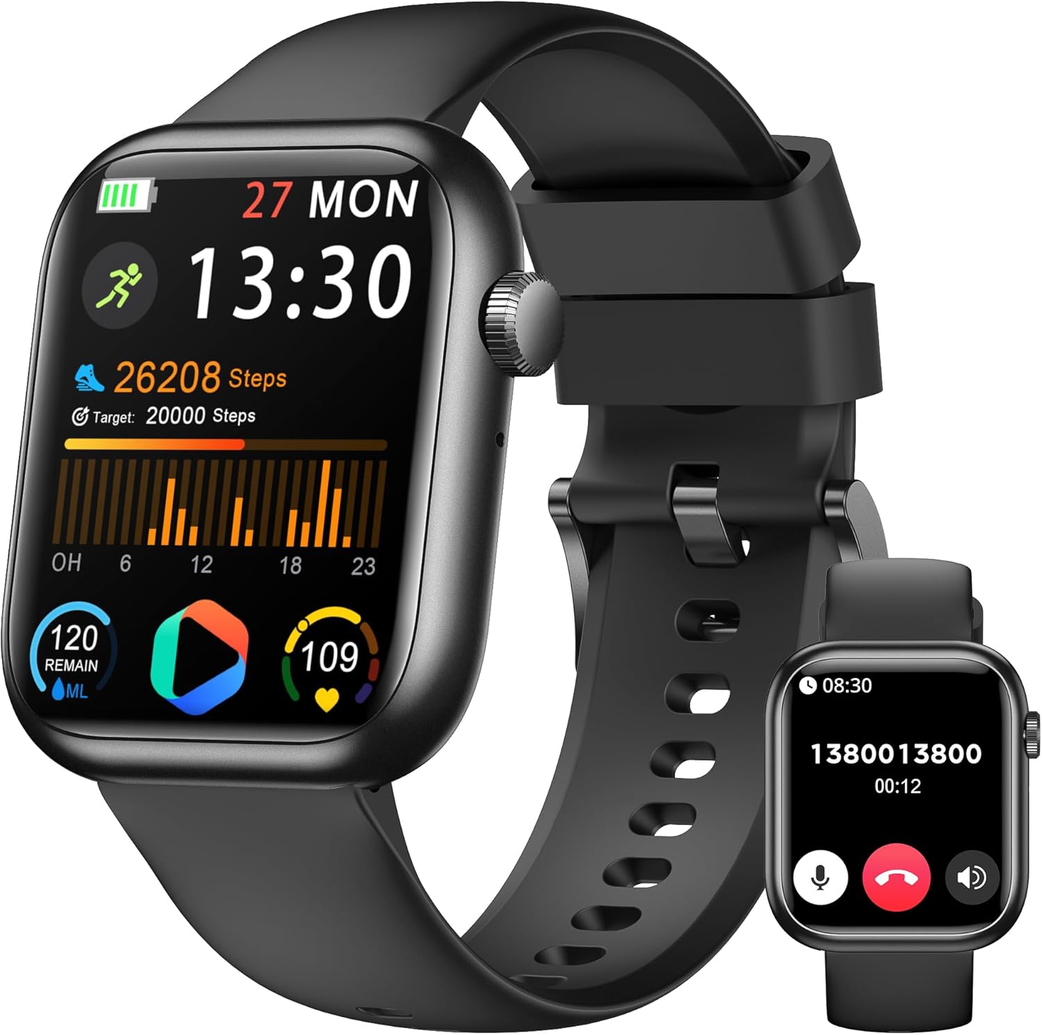Smartwatch for Men and Women, 1.83 Inch Smartwatch with Bluetooth Calling, Blood Pressure/Heart Rate Monitor/Sleep, Pedometer, 120+ Sports Modes, Waterproof IP68 Smart Watch for Android & iOS