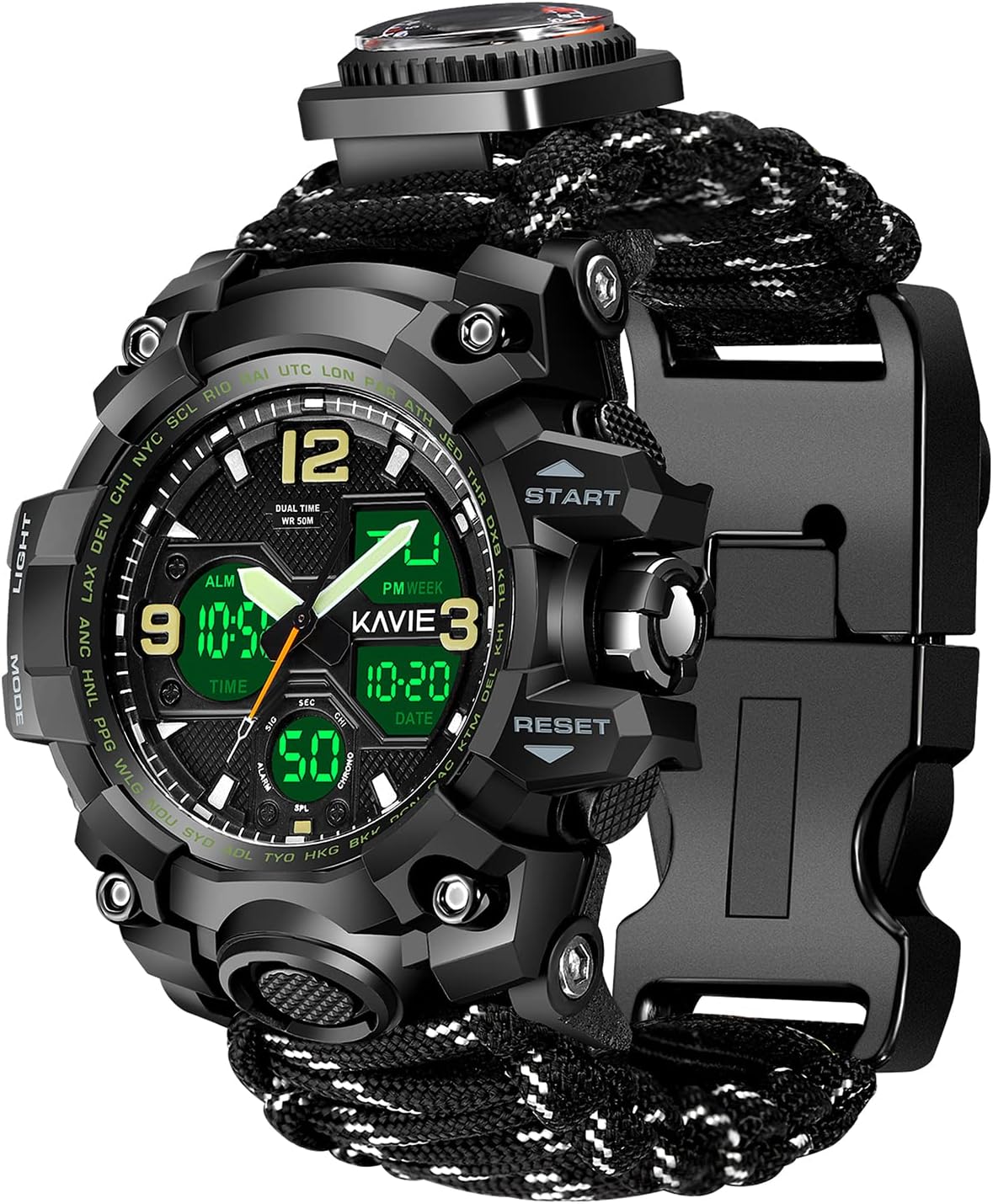 23 in 1 Military Digital Survival Watch Men Multifunctional Tactical Adjustable Waterproof Military Watch with Paracord Strap