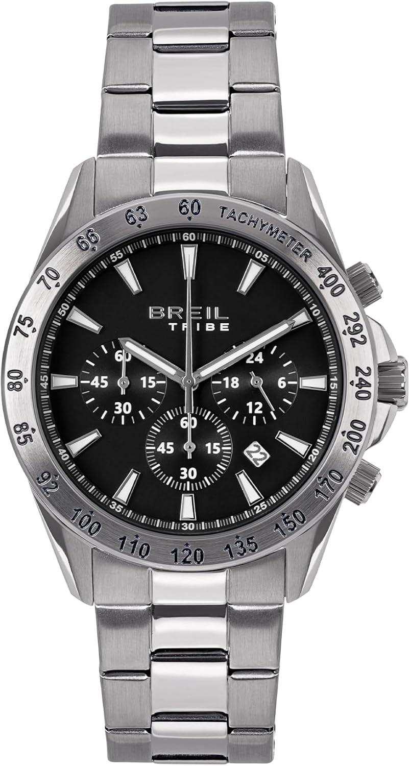 Breil, Collezione Sideline, Cronografo Uomo con Cassa 43 mm in Acciaio Satinato, Lunetta in Acciaio Bilux con Scala Tachimetrica, Resistente all'Acqua fino a 10 atm, Vetro Minerale