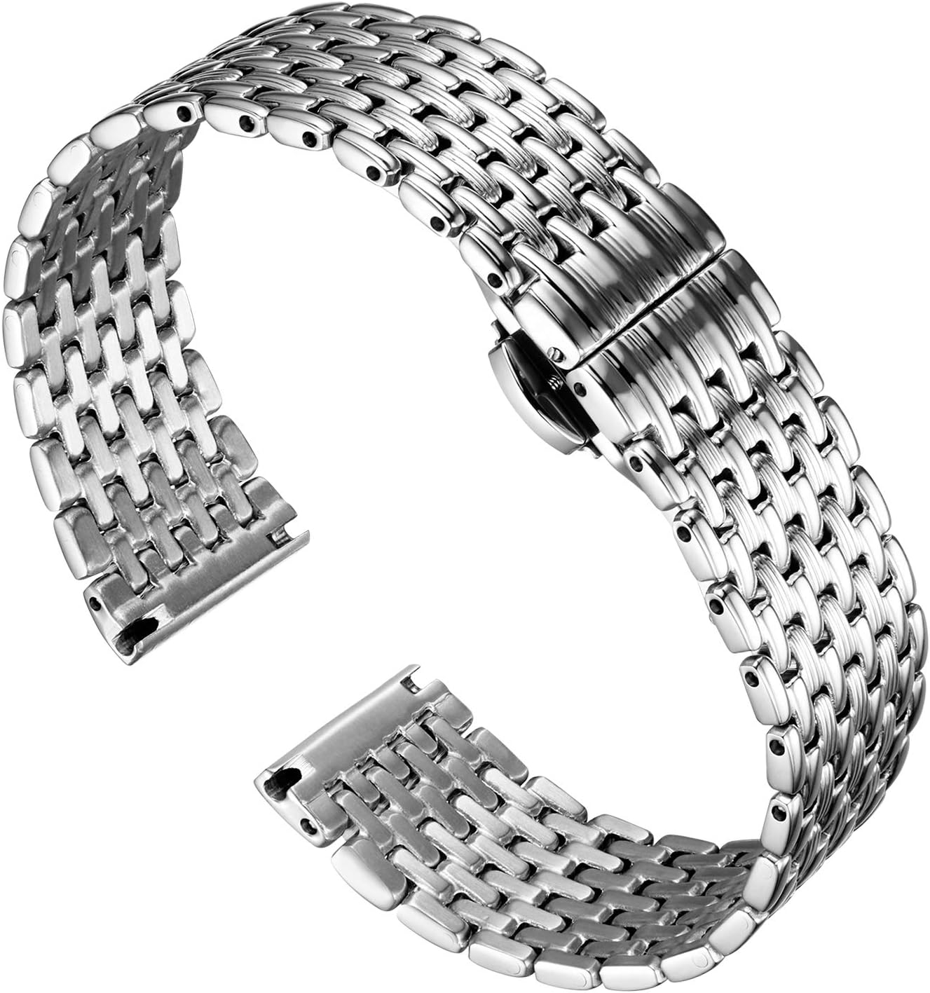 BINLUN Stainless Steel Watch Band Ultra Thin Mesh Lightweight Watch Bands Replacement Polished 12mm/14mm/16mm/18mm/20mm/22mm for Men Women