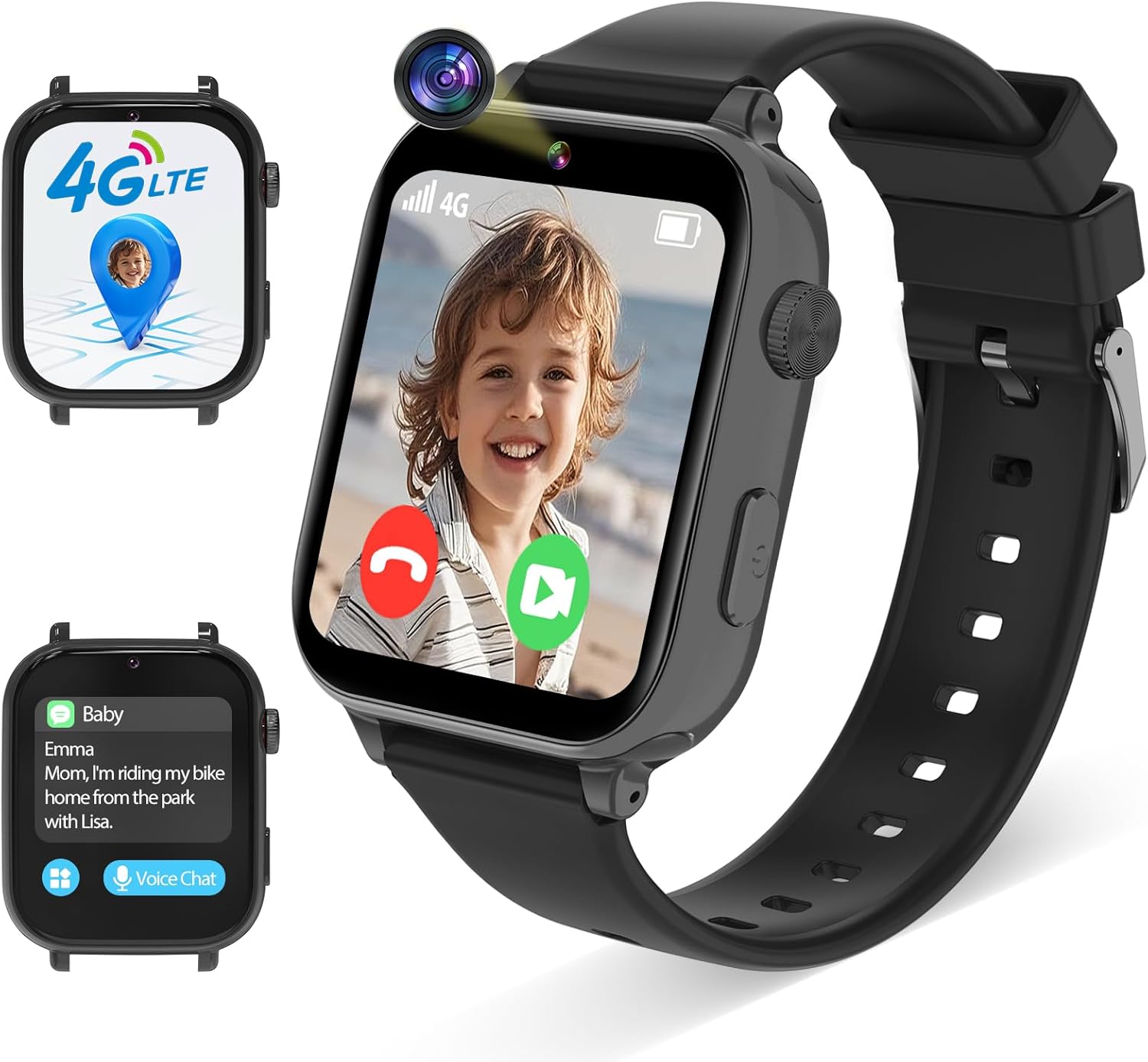4G Girls' Smartwatch, Children's Smartwatch with GPS, Children's Watch Video Call Voice Chat, WIFI SMS Receiving Alarm SOS Mode School Pedometer, Gifts for Children from 4 Years and Older, Black