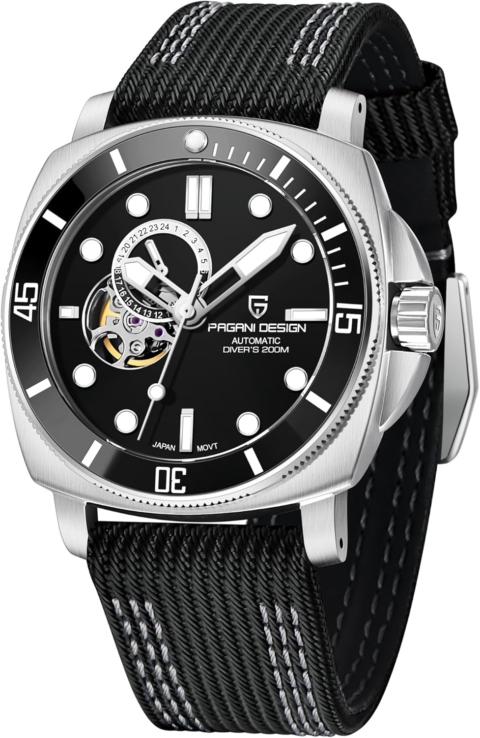 Pagani Design Men's Japanese Automatic Skeleton Mechanical Watch Waterproof Military Nylon Strap NH39