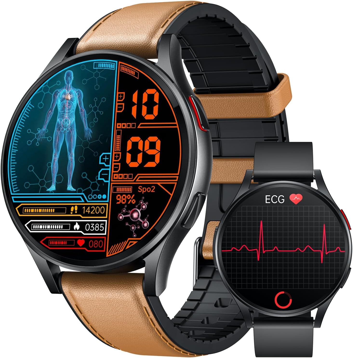 Orologio Smartwatch uomo con Cardiofrequenzimetro Salute: 1.43" AMOLED Watches Orologi Intelligente con ECG+HRV SpO2 Pressione Sanguigna Sonno Monitoraggio Sport Smart Watch Compatibile Android e iOS