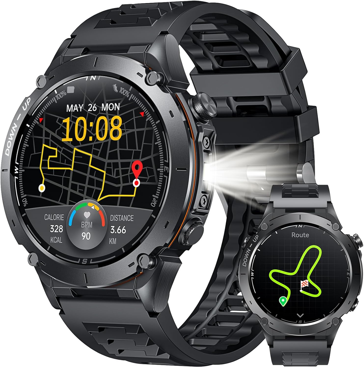 Men's Smartwatch Watch with GPS Sport: 1.43 Inches AMOLED Waterproof Fitness Smart Watch Bluetooth Calls with 100+ Sports Modes Compass Sleep Monitoring 730 mAH Battery Compatible iOS and Android