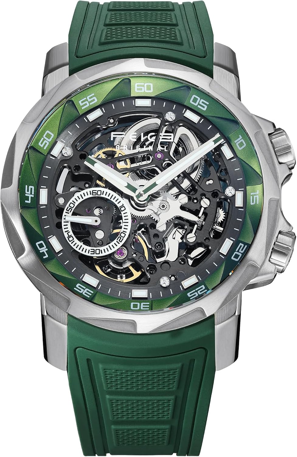 feice-fm511-mens-automatic-skeleton-watch-with-green-rubber-strap-stainless-steel-case-46-mm-green-modern