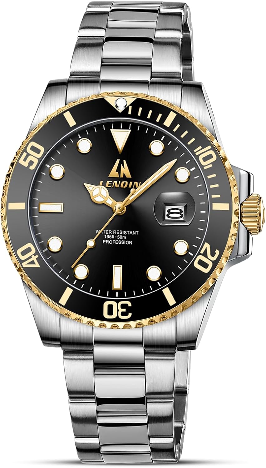 LN LENQIN Men's Stainless Steel Watch Analogue Quartz Watch Men Sports Watch Water Resistant Fashion Business Casual Wrist Watch