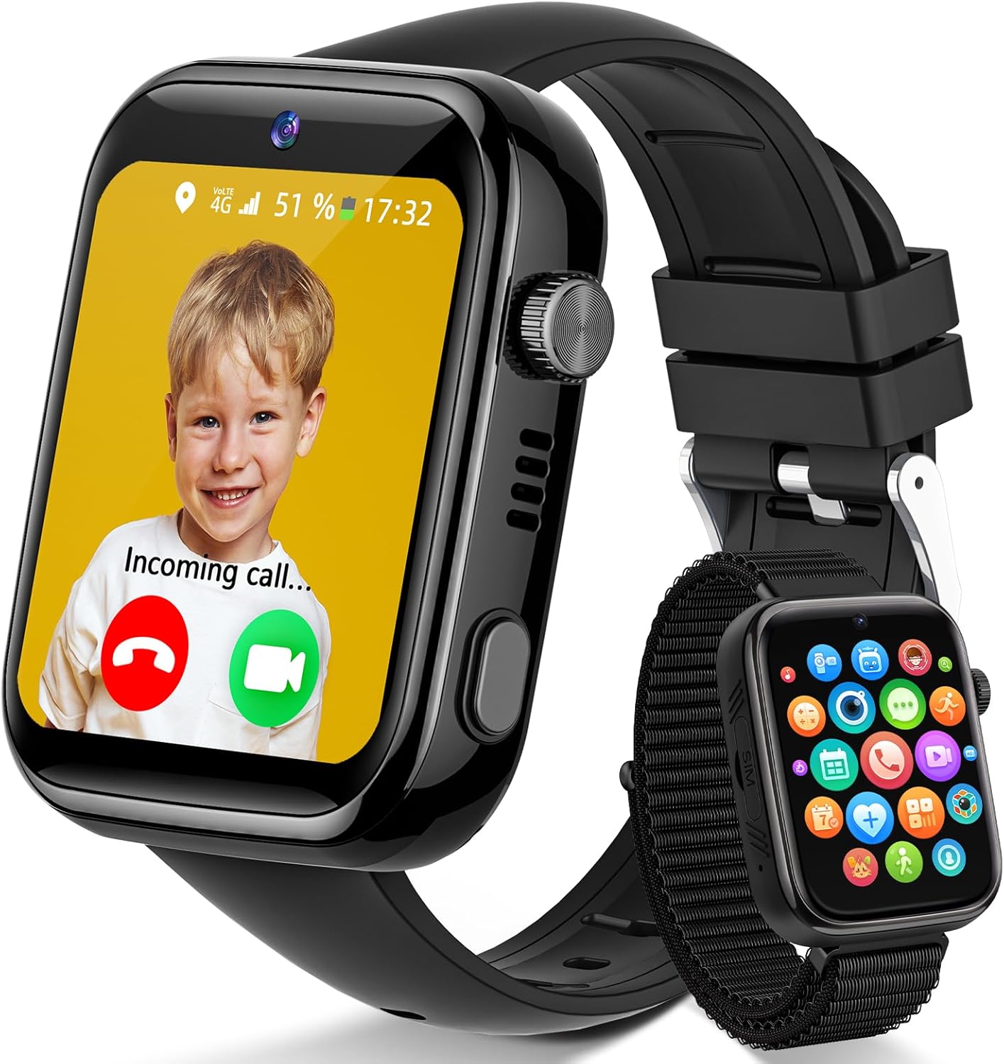 4G Children's Smartwatch IP68 Waterproof Smartwatch with Video Calls and Calls, WhatsApp, Wi-Fi, Voice Chat, GPS, SOS, SMS, School Mode Smart Watch for Boys and Girls, Black