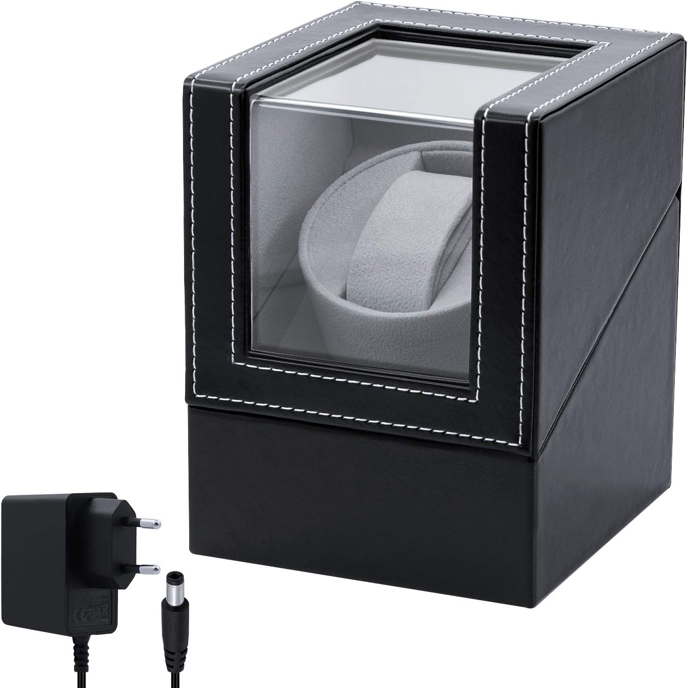 Mcbazel Premium PU Leather Watch Winder with Two-Way Rotation and Dual Power for Automatic Watch Storage - Black