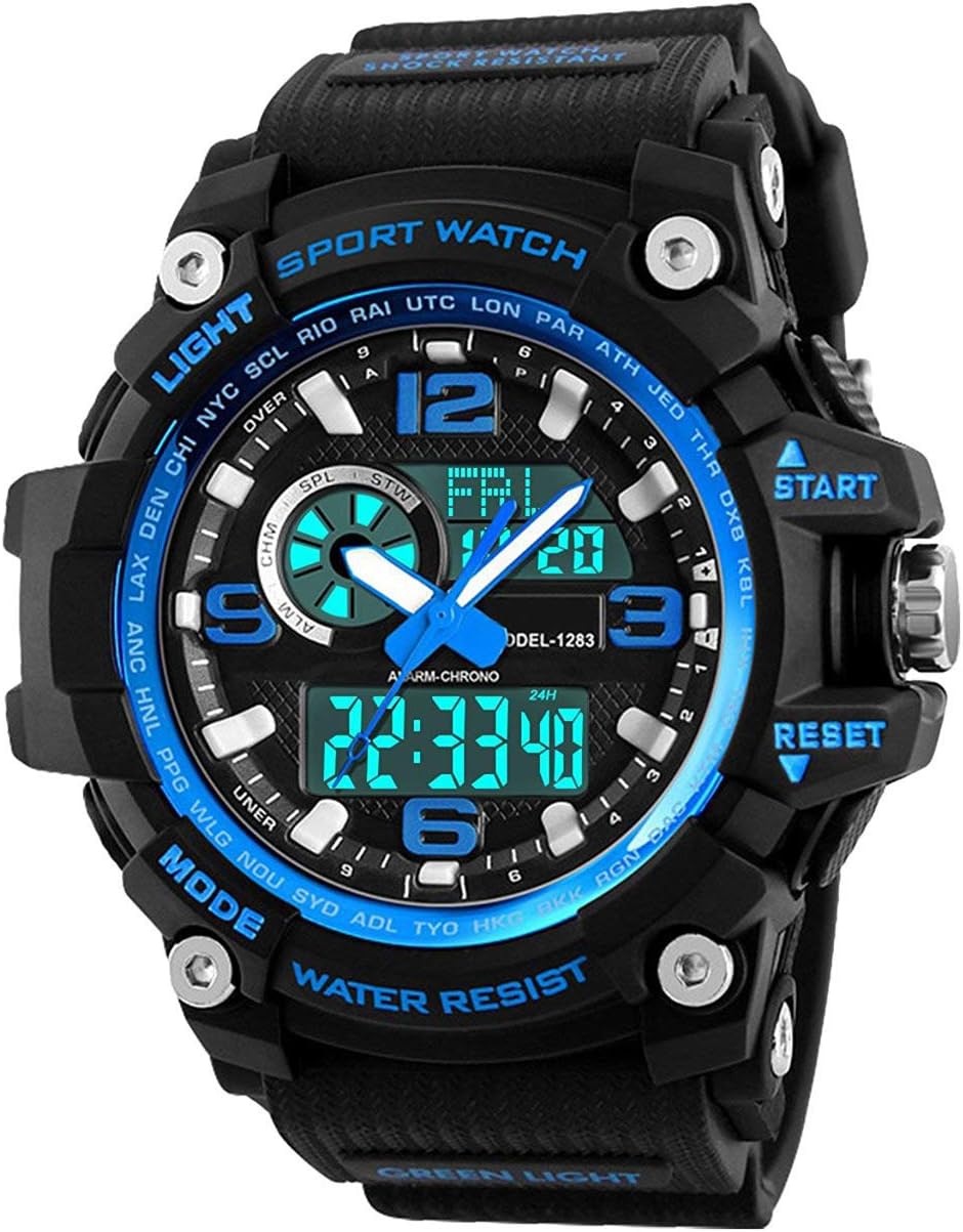 Mens Sport Watch 5ATM Waterproof Digital Military Watches with Countdown/Timer/Alarm for Running, Shock Resistant LED Analog Wrist Watch Men - Blue by Bhgwr