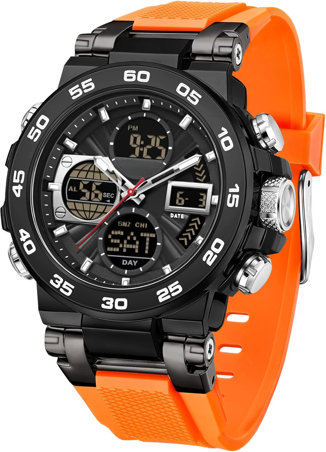 Mens Military Watches Big Dial Digital Waterproof Tactical Military Sports Wrist Watches with Three Time Zones LED Luminous Alarm Stopwatch