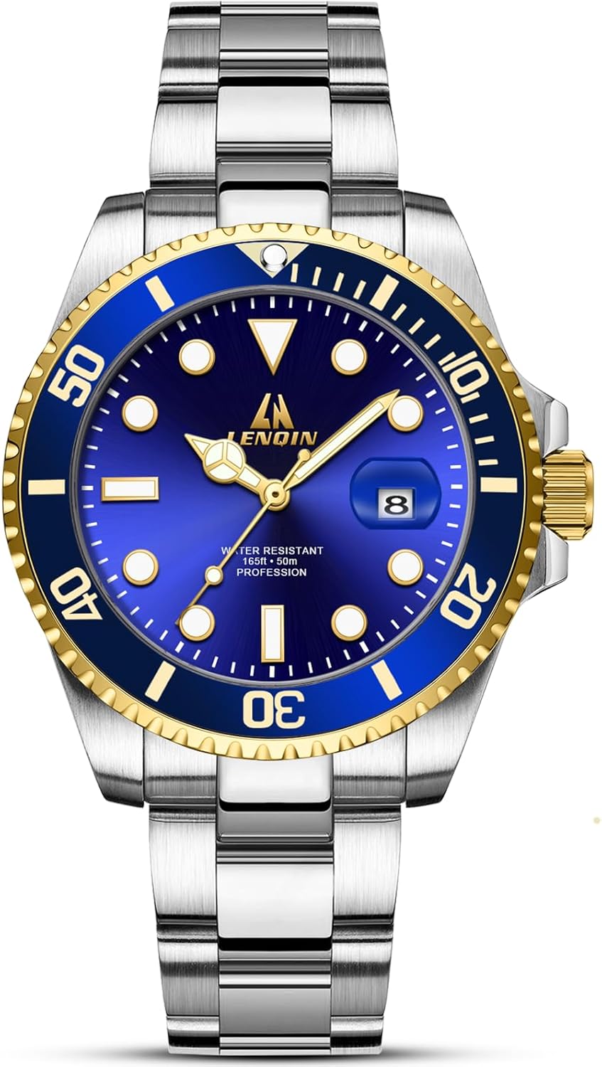 LN LENQIN Men's Watch Stainless Steel Watches Men Analog Quartz Waterproof Wrist Watches Men Date Watches Casual Fashion Luminous Watches