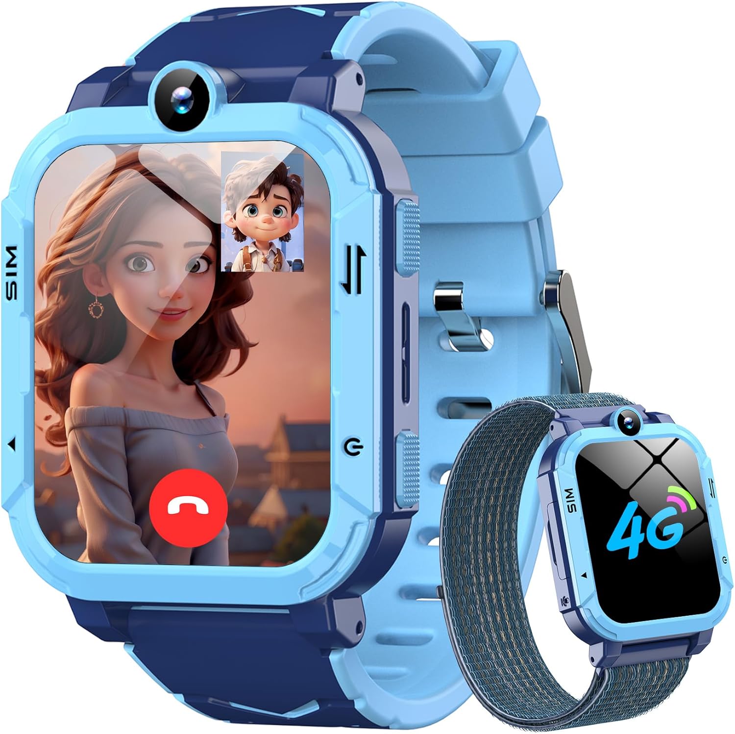 Blackview Kids Smartwatch with 4G GPS Calls, Voice Chat, Video Calling, SOS, Game, Camera, Calculator, Pedometer, Alarm Clock, for Boys and Girls, 800mAh Battery