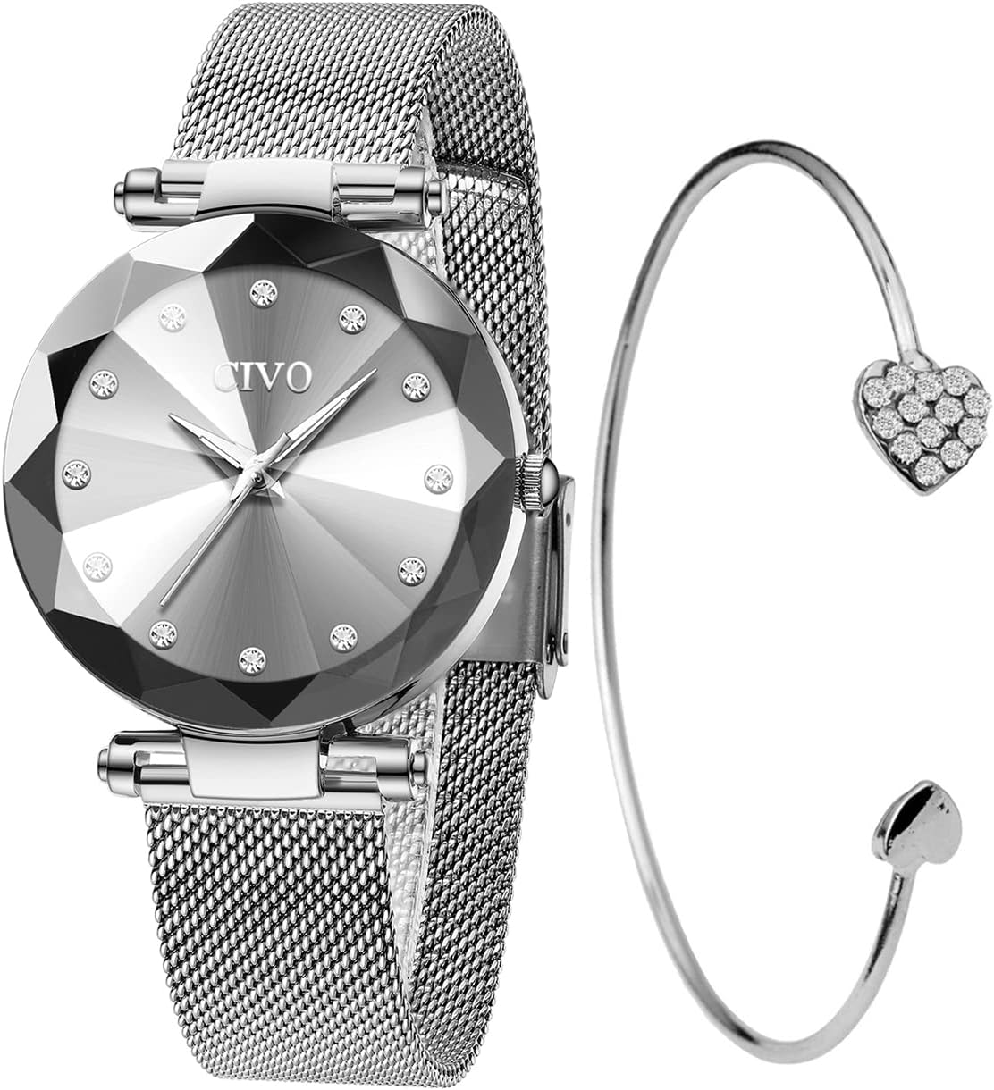 CIVO Men's Watches Waterproof Genuine Leather Strap Brown Couple Analog Quartz Wrist Watch Fashion Business Casual Wrist Watch with White Dial