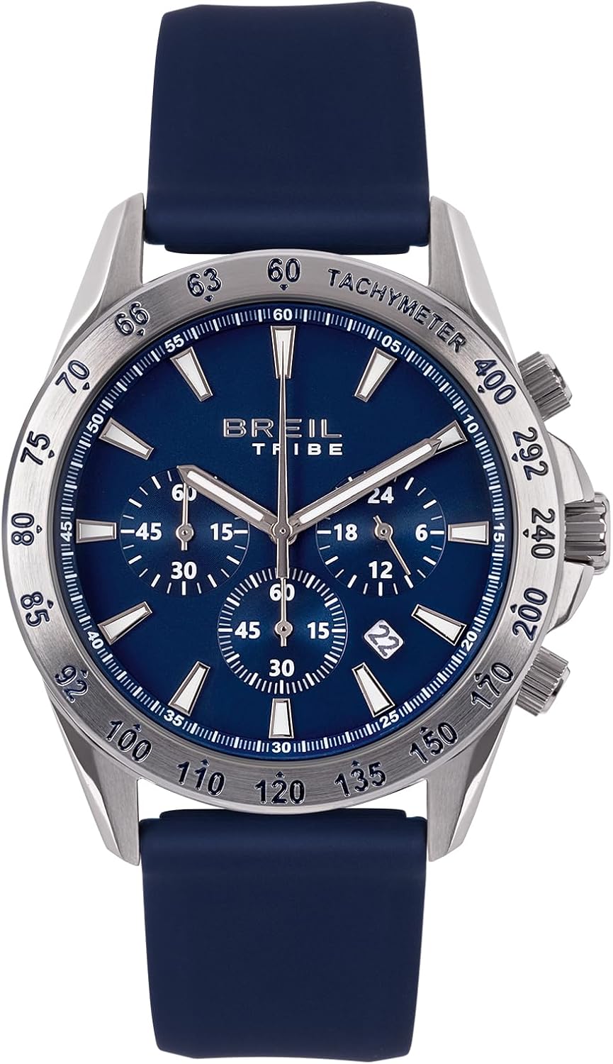 Breil EW0779 Men's Watch SIDELINE Mono-Colour Blue Dial Chronograph Quartz Movement and Blue Silicone Strap, blue, Modern