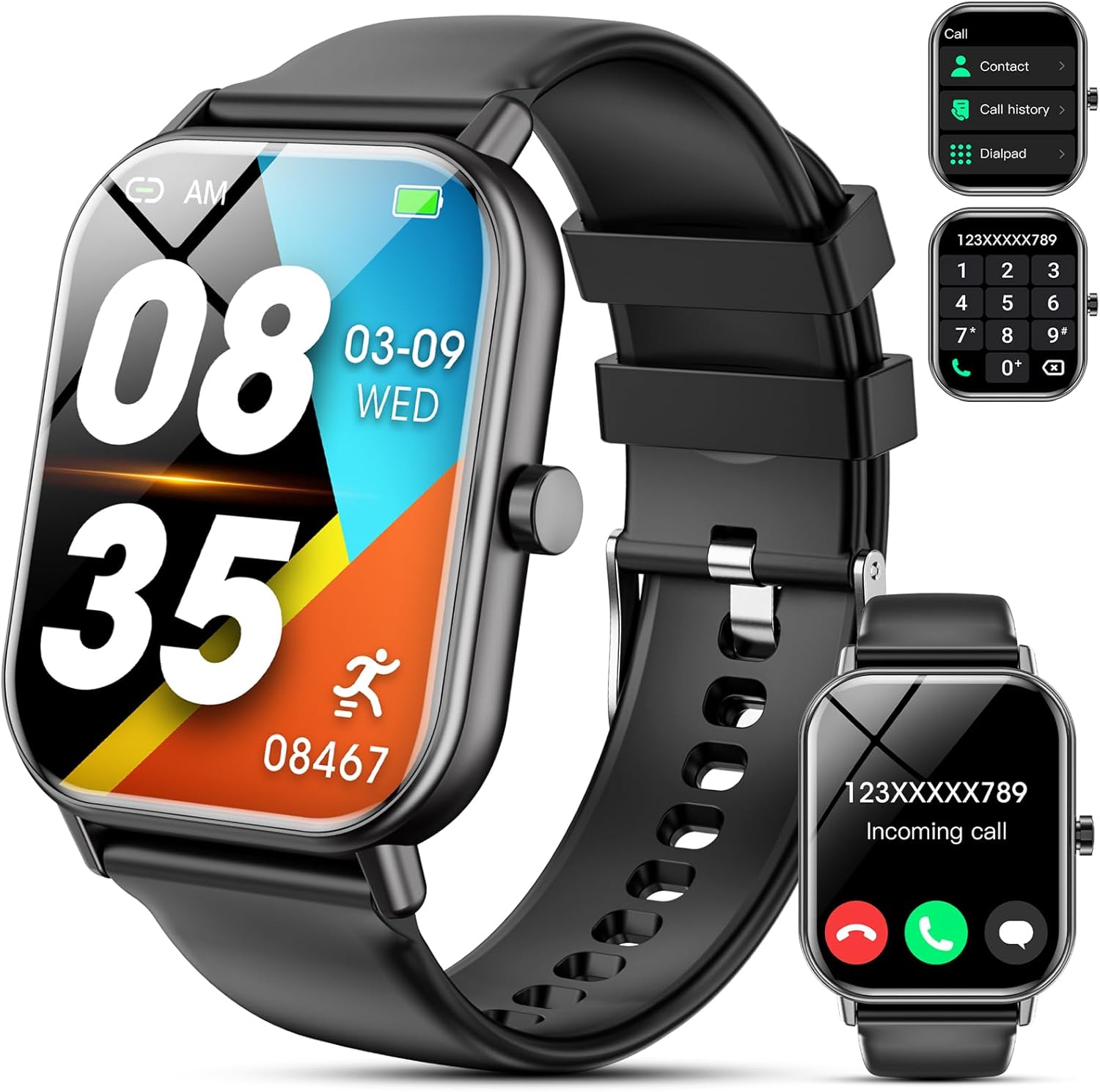 Upgraded Smartwatch for Men and Women, 1.85 Inch HD Smartwatch with Calls/Answers, 110 + Sports, 24/7 Heart Rate Sleep SpO2 Monitor, Waterproof IP68 Fitness Tracker for Android iOS