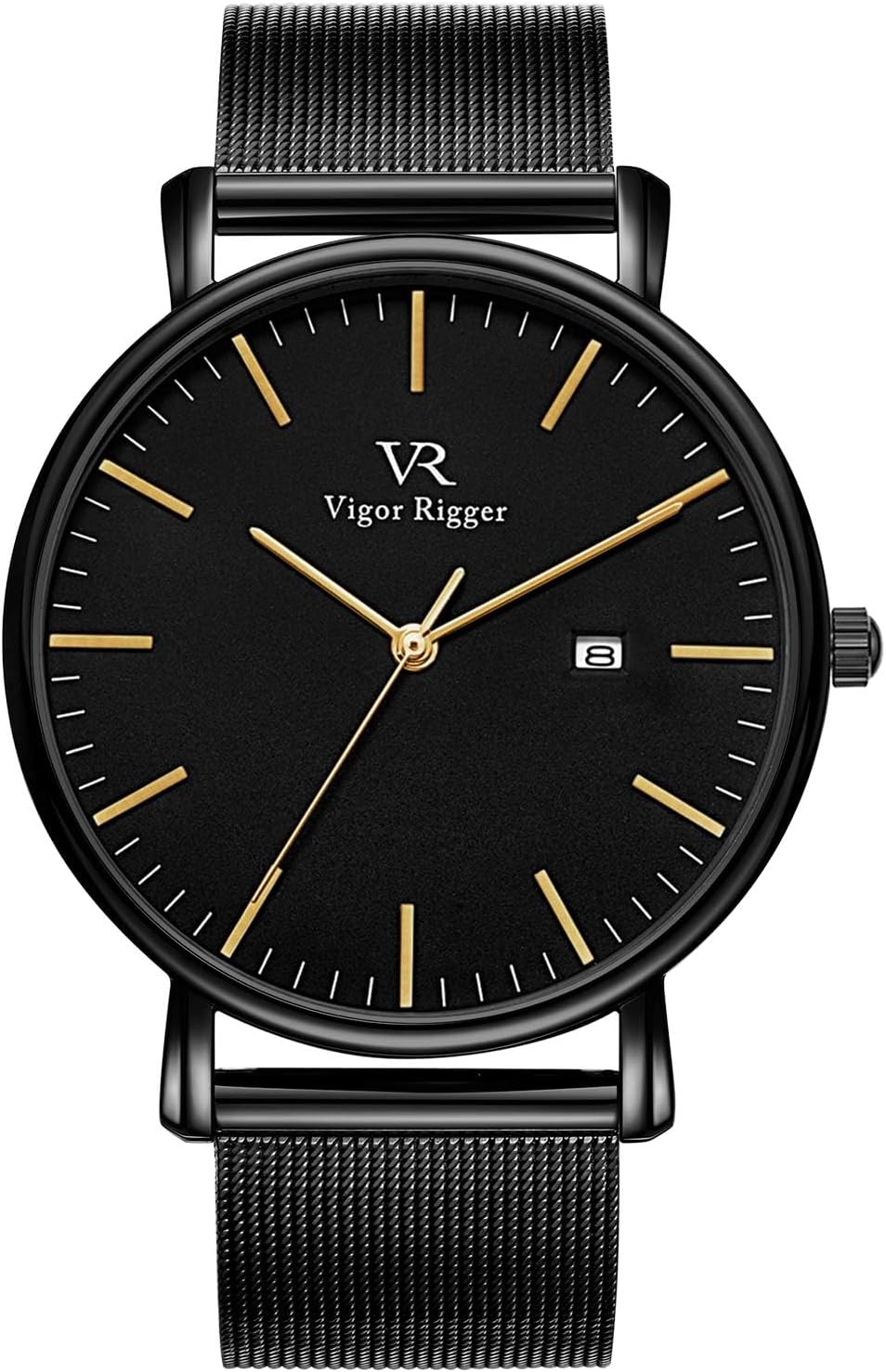 BUREI Vigor Rigger Minimalist Analogue Watch Men's Fashion Black Quartz Watch Mesh Strap 20 mm