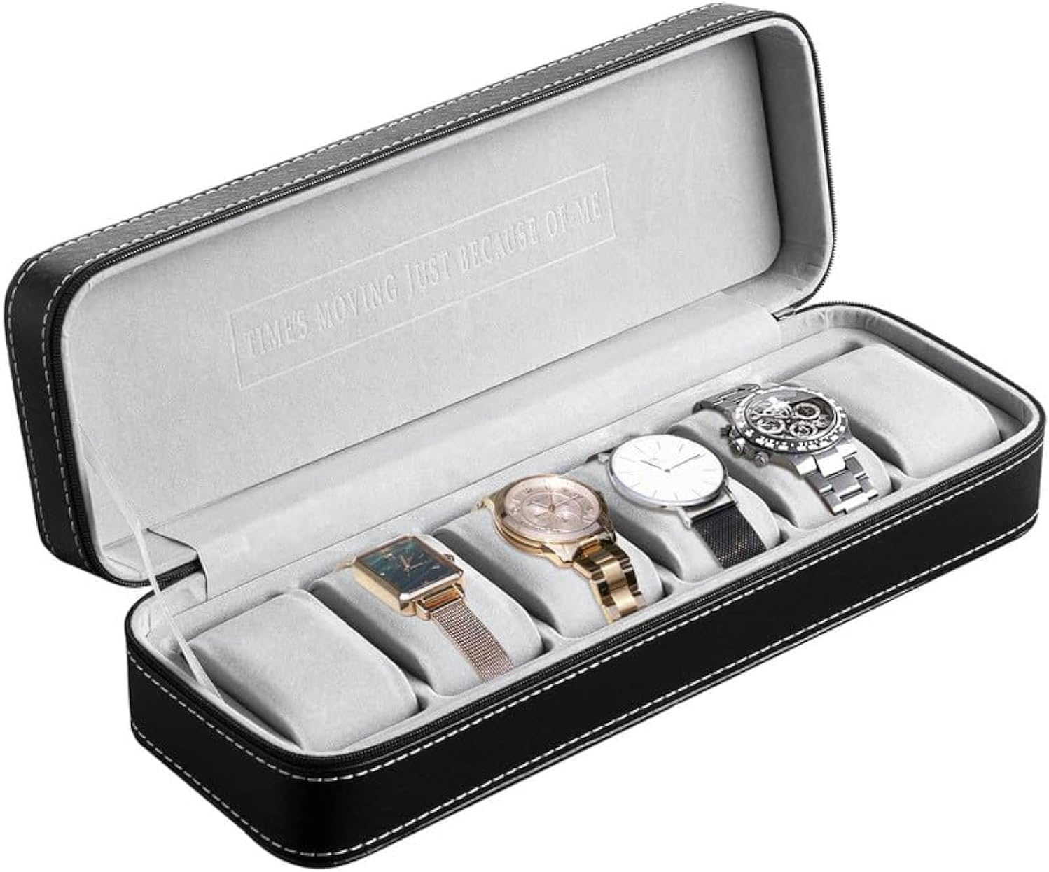 OSVINO Travel Watch Box with 6 Seater PU Leather Watch Case with Zipper Velvet Lining
