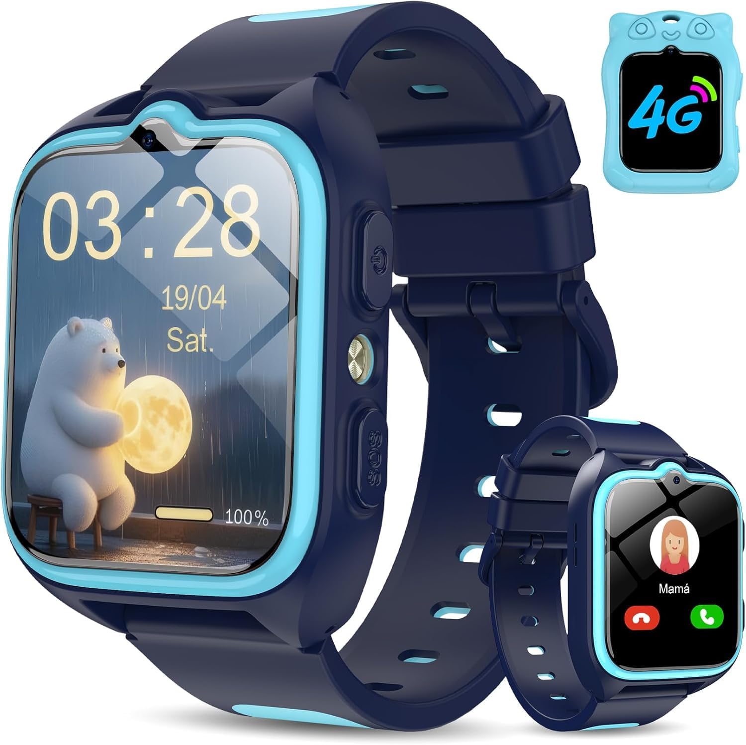 Children's Smartwatch Watch, 1.75 Inch Smartwatch with LED Flashlight, GPS Positioning, High Definition Video Calls, Alarm, Play Mode, Pedometer and Voice Messaging, Blue