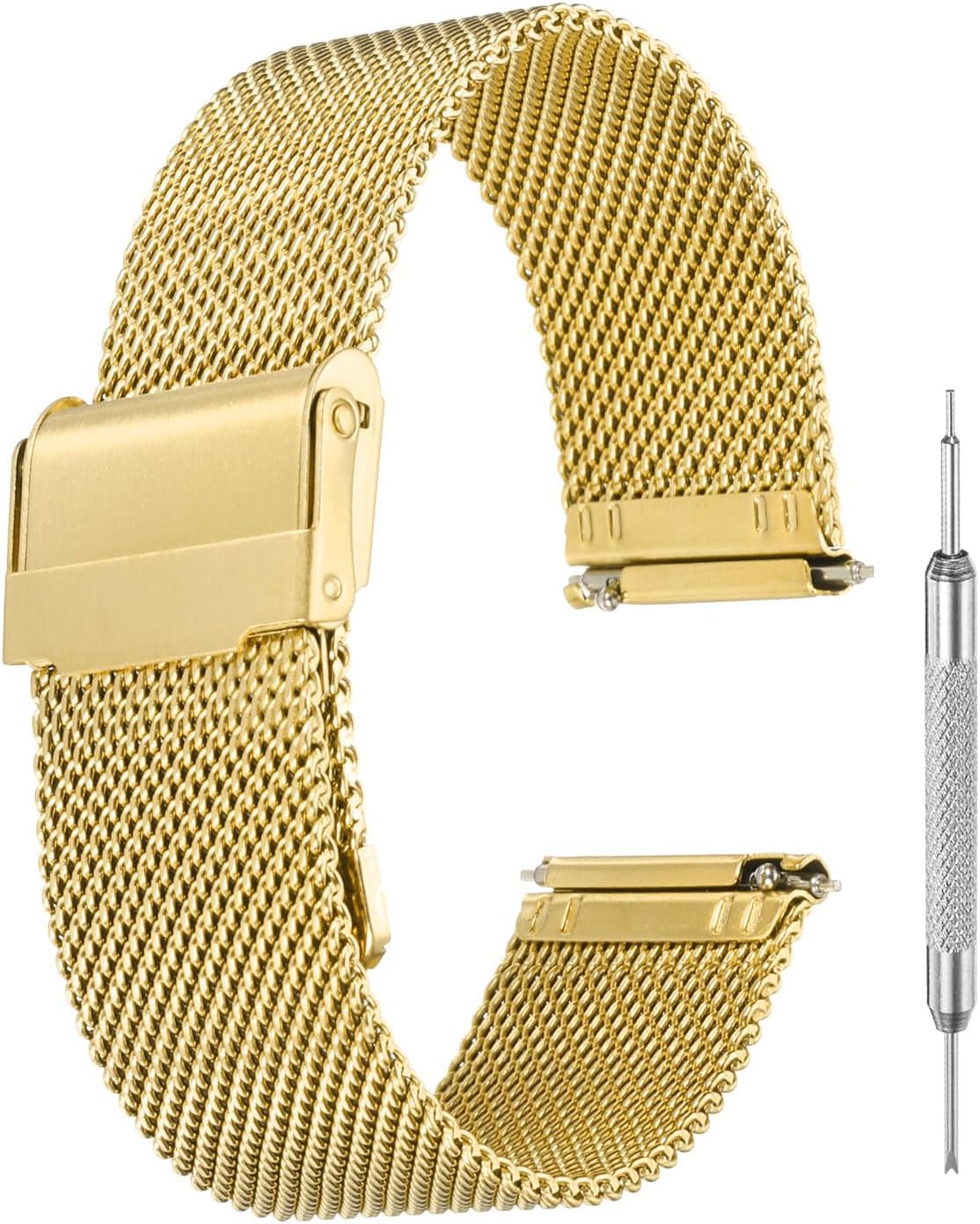 QUARKZMAN Mesh Watch Bands for Men and Women, Stainless Steel Watch Strap Quick Release Adjustable Milanese Bracelet Replacement Strap (20 mm, Gold)