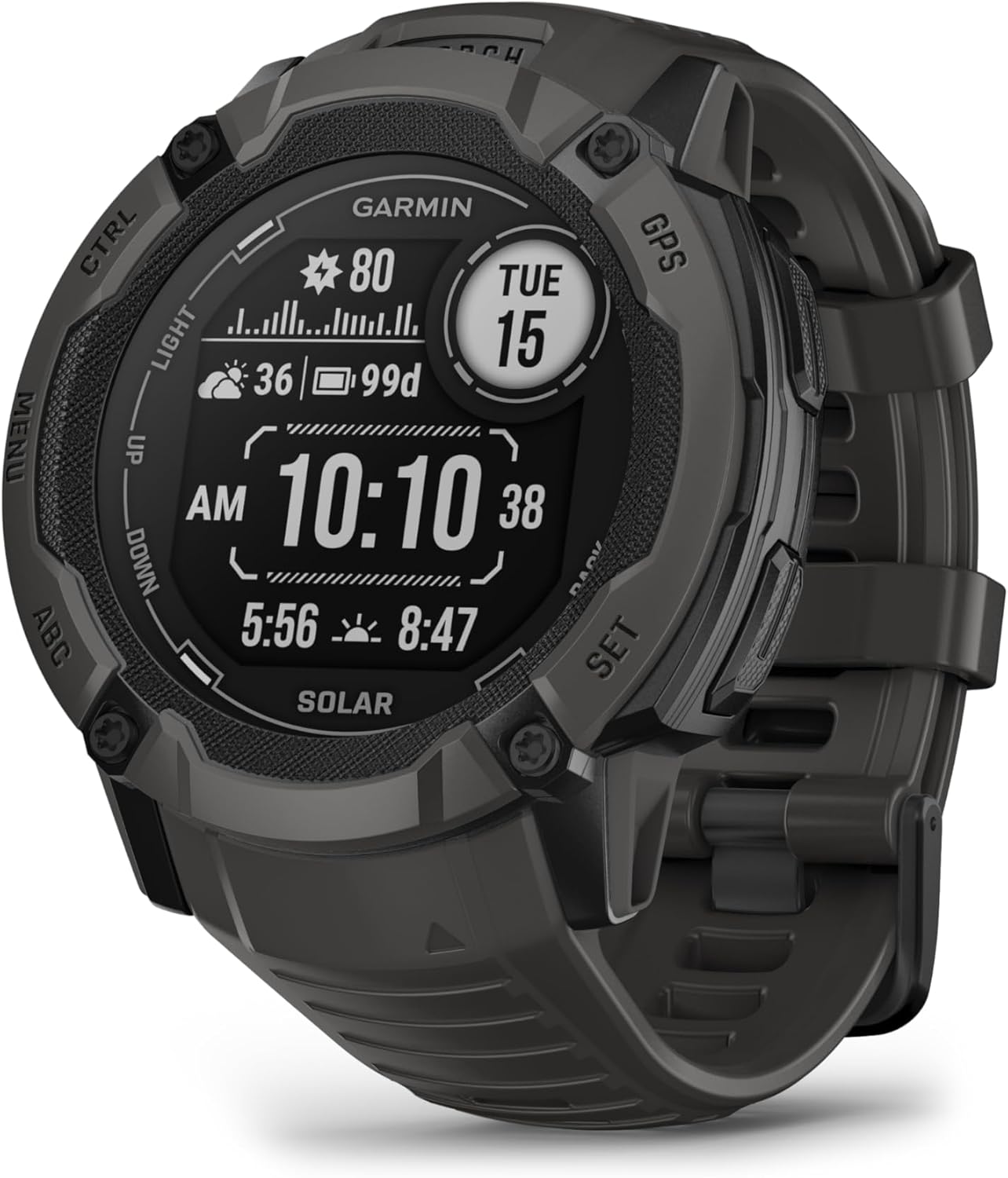 Garmin Instinct 2X Solar, Smartwatch, 50 mm, Rugged Design, Solar Charging, Infinite Autonomy, Disply 1.1 Inch, LED Flashlight, GPS Multi-Band, Cardio, SpO2, Pay, Connect IQ (Graphite) (Refurbished)