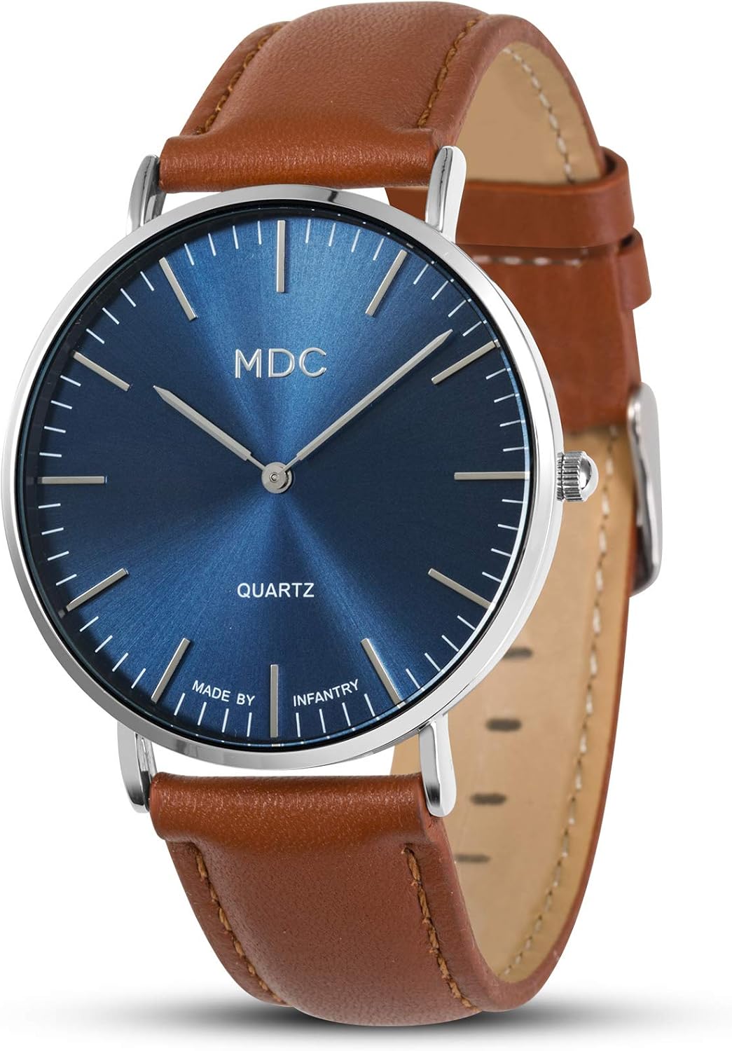 MDC Men's Watch with Brown Leather Strap Ultra Thin Analog Quartz Watch Gift for Men